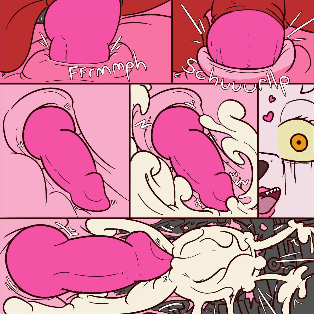 crisis-omega, foxy (fnaf), mangle (fnaf), 1:1, hi res, animatronic, balls, bodily fluids, canid, canine, cum, fox, genital fluids, intersex, intersex/male, machine, male, mammal, navel fetish, navel penetration, penetration, penis, robot, video games, 