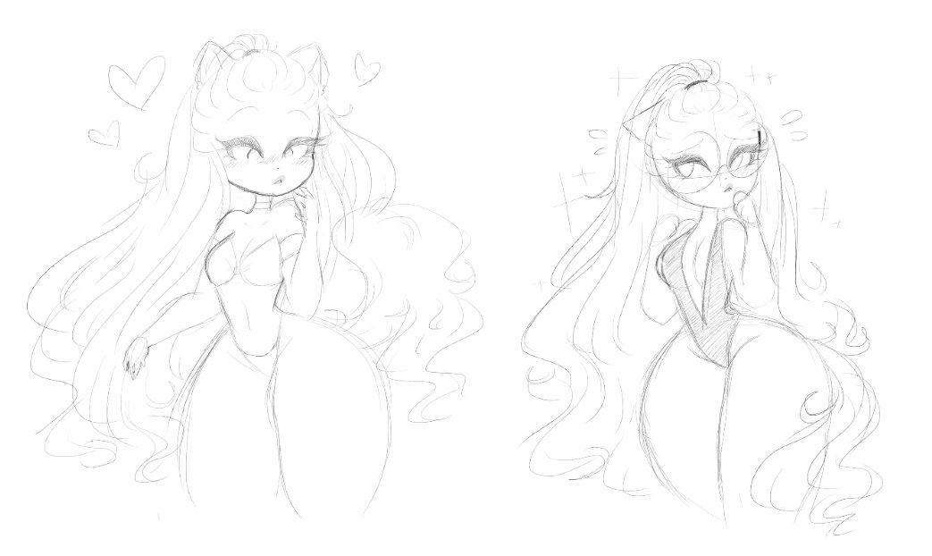 sketch, white background, animal ears, anthro, bikini, blush, breasts, canine, choker, glasses, heart, long hair, long tail, ohthesunnyside, ponytail, shy, sketch page, swimsuit, thick thighs, thighs, thin waist, tight clothing, v bikini, yorkie (ohthesunnyside), yorkshire terrier, 