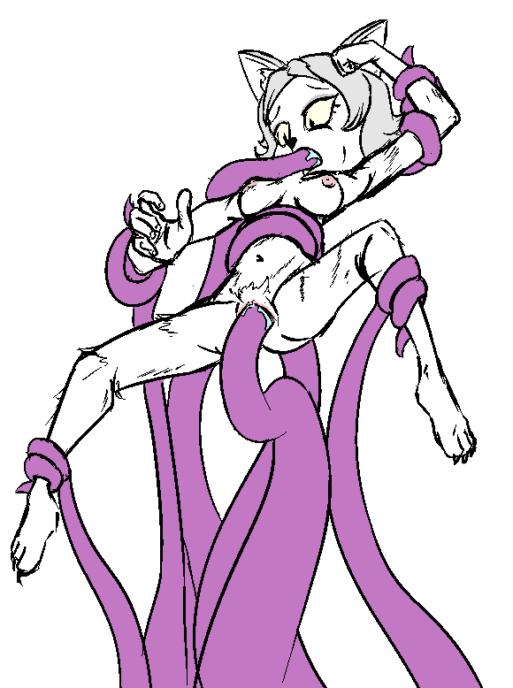 anonymous artist, 4chan, 1girls, breasts, cat, cat ears, cat humanoid, female, fur, furry, nipples, oral, oral penetration, princess, princess cat, pussy, save the princess, tentacle, tentacle rape, tentacle sex, vaginal penetration, white fur, white hair, 