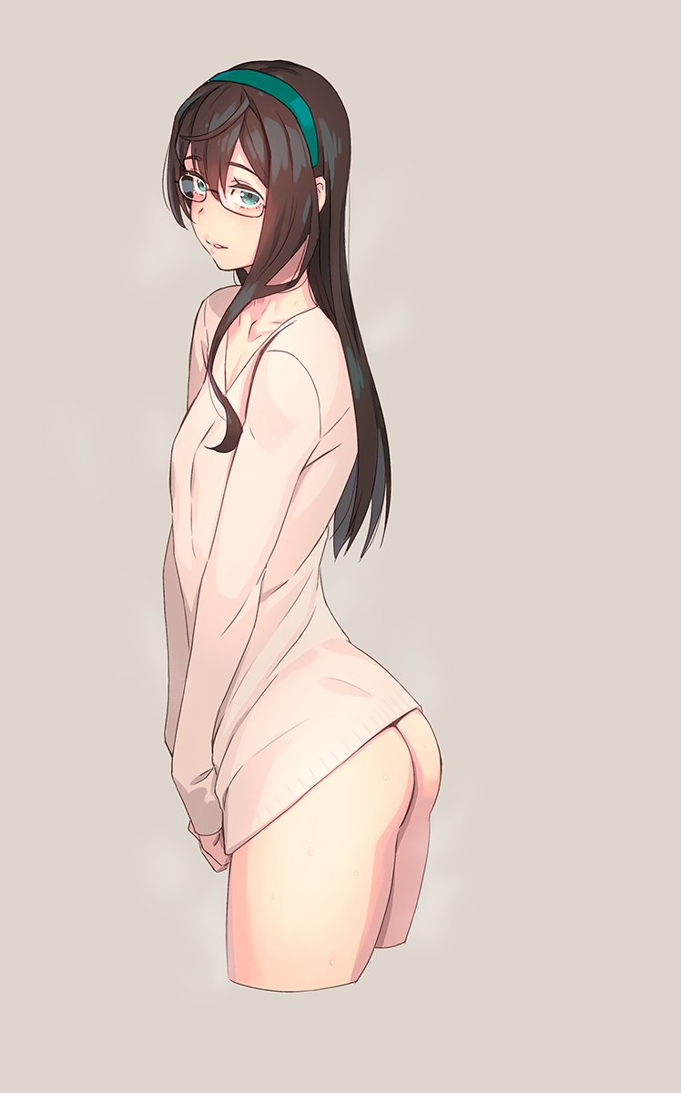 big ass, brown hair, glasses, legs, long hair, long sleeves, shirt, yujixxxxx, 