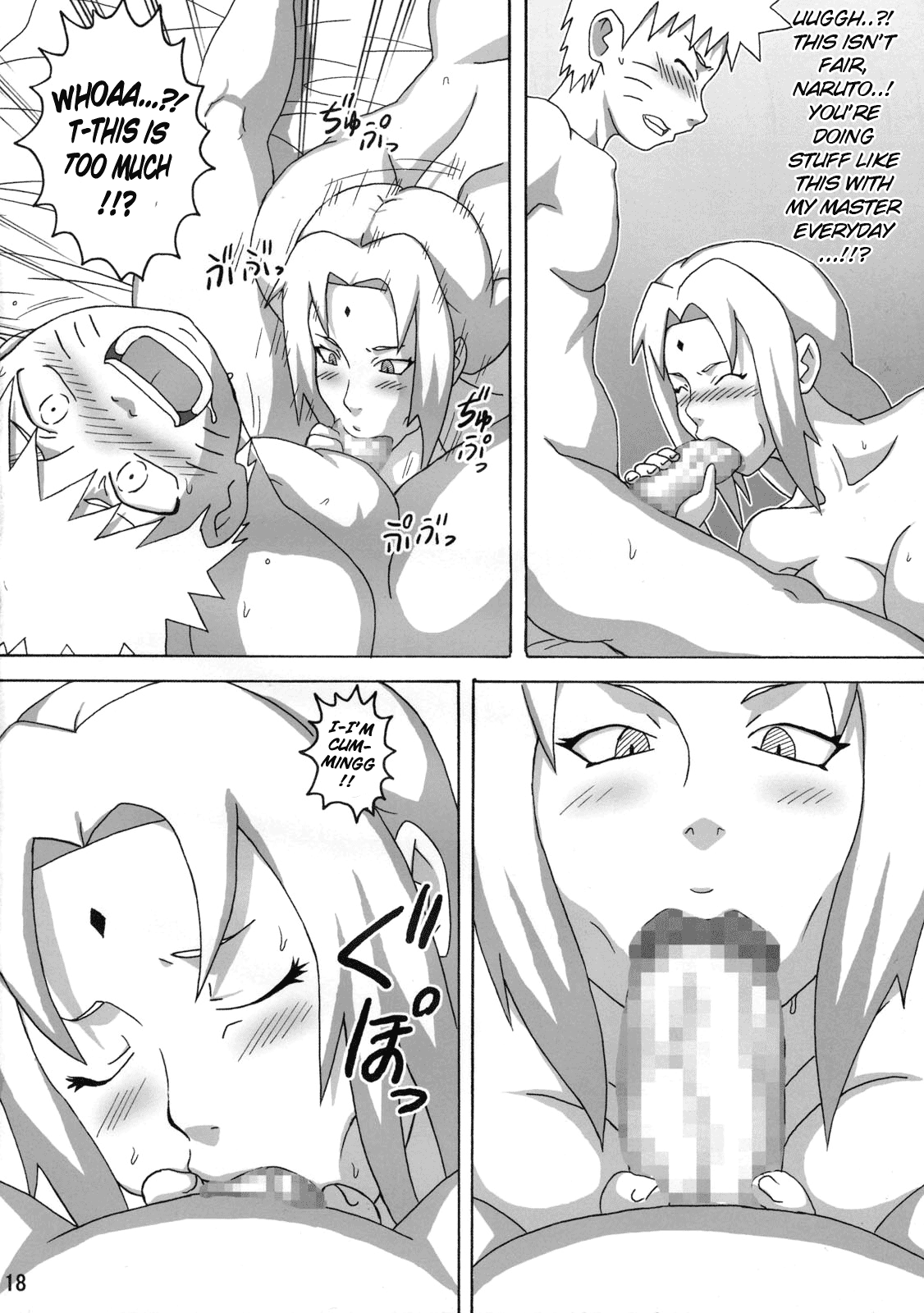 naruho, sakura haruno, tsunade, naruto, censored, comic, breasts, female, human, large breasts, male, nipples, straight, 
