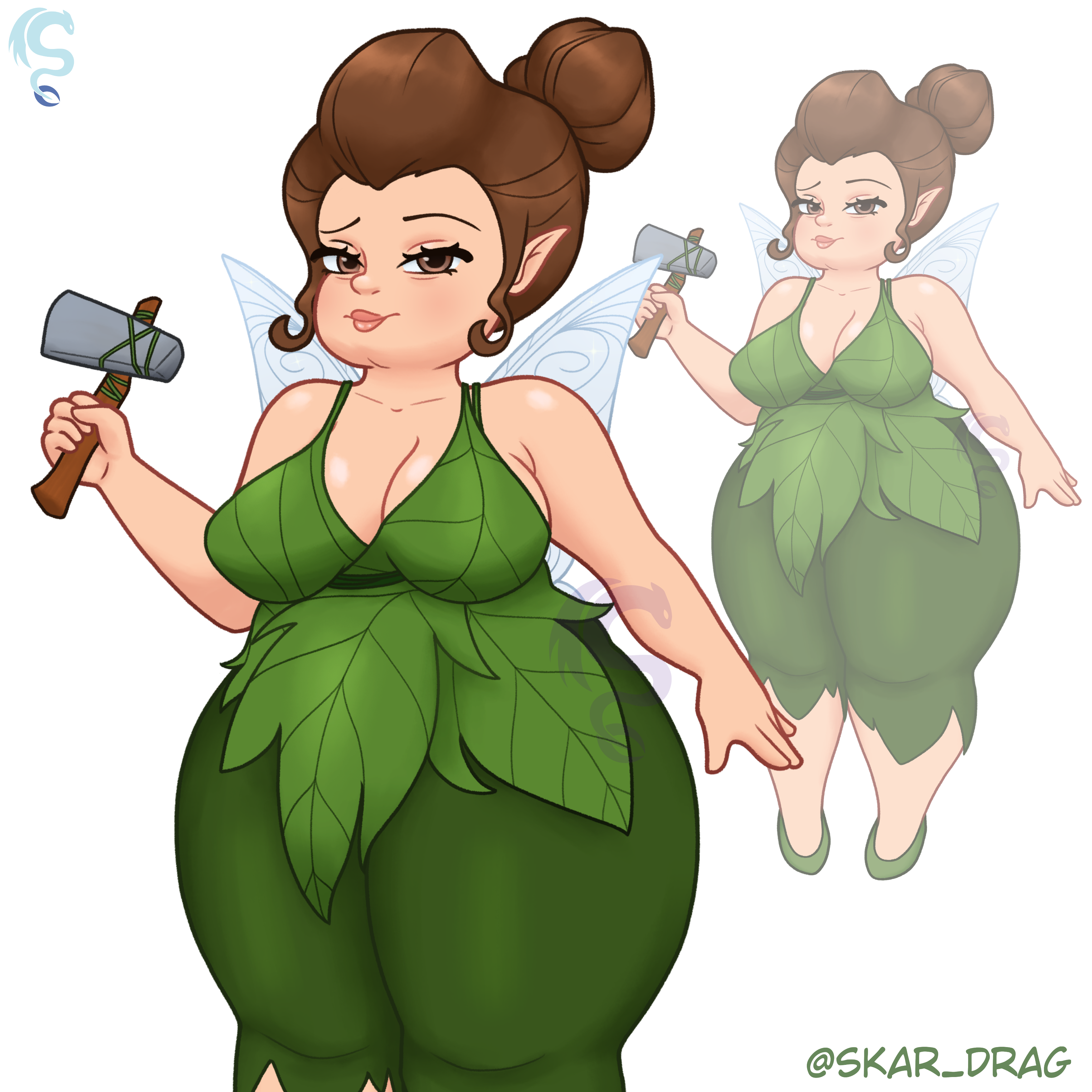 big_breasts big_thighs breasts chubby chubby_female disney disney_fairies dress dwarf dwarf_female dwarfism fairy fairy_mary fanart fantasy fat female female_only glow hammer leaves little_girl magic magical_girl obese obese_female only plant png skar_drag tiny wings