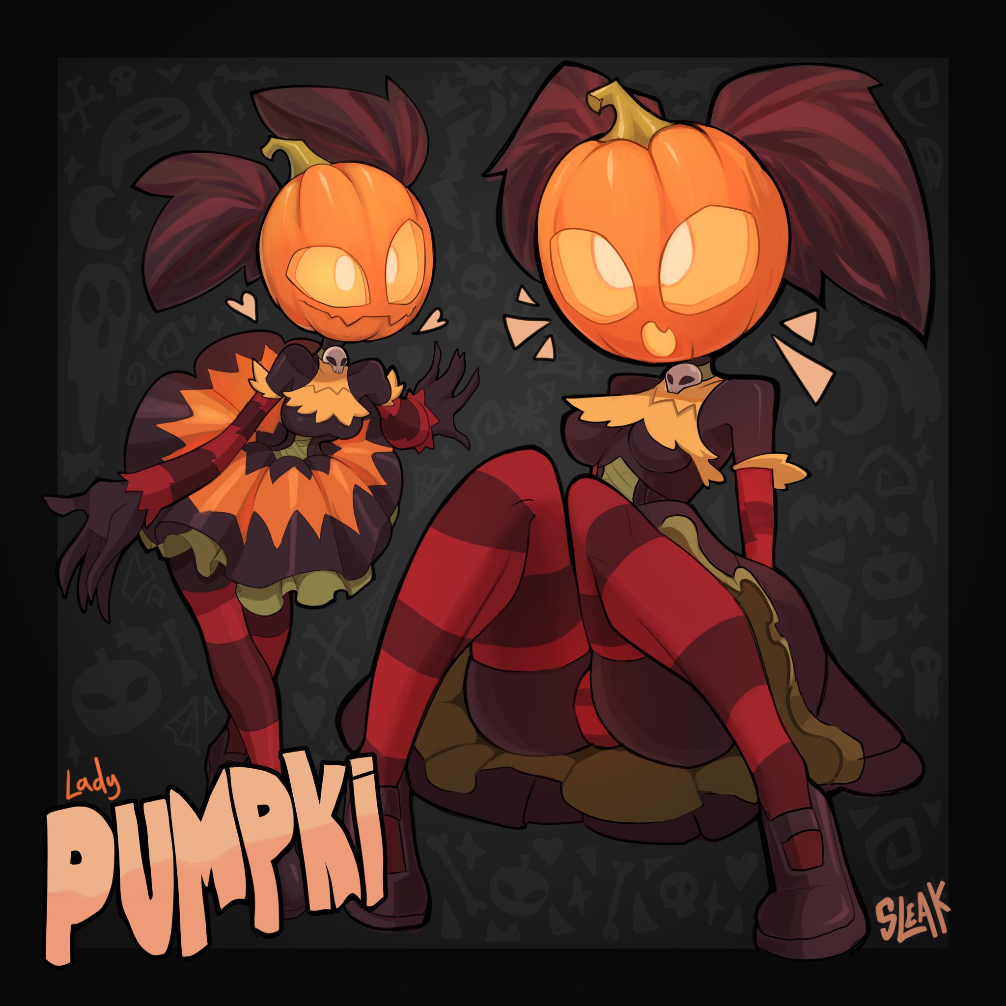 original character, source request, tagme, dress, humanized, pumpkin, sitting, sleakj3, stockings, twintails, 