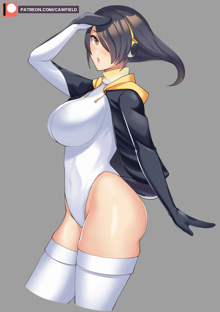 emperor penguin (kemono friends), kemono friends, tagme, 1girls, 2021, big breasts, breasts, cawfield, leotard, penguin, solo, solo female, thick, thick ass, thighhighs, tight clothing, 