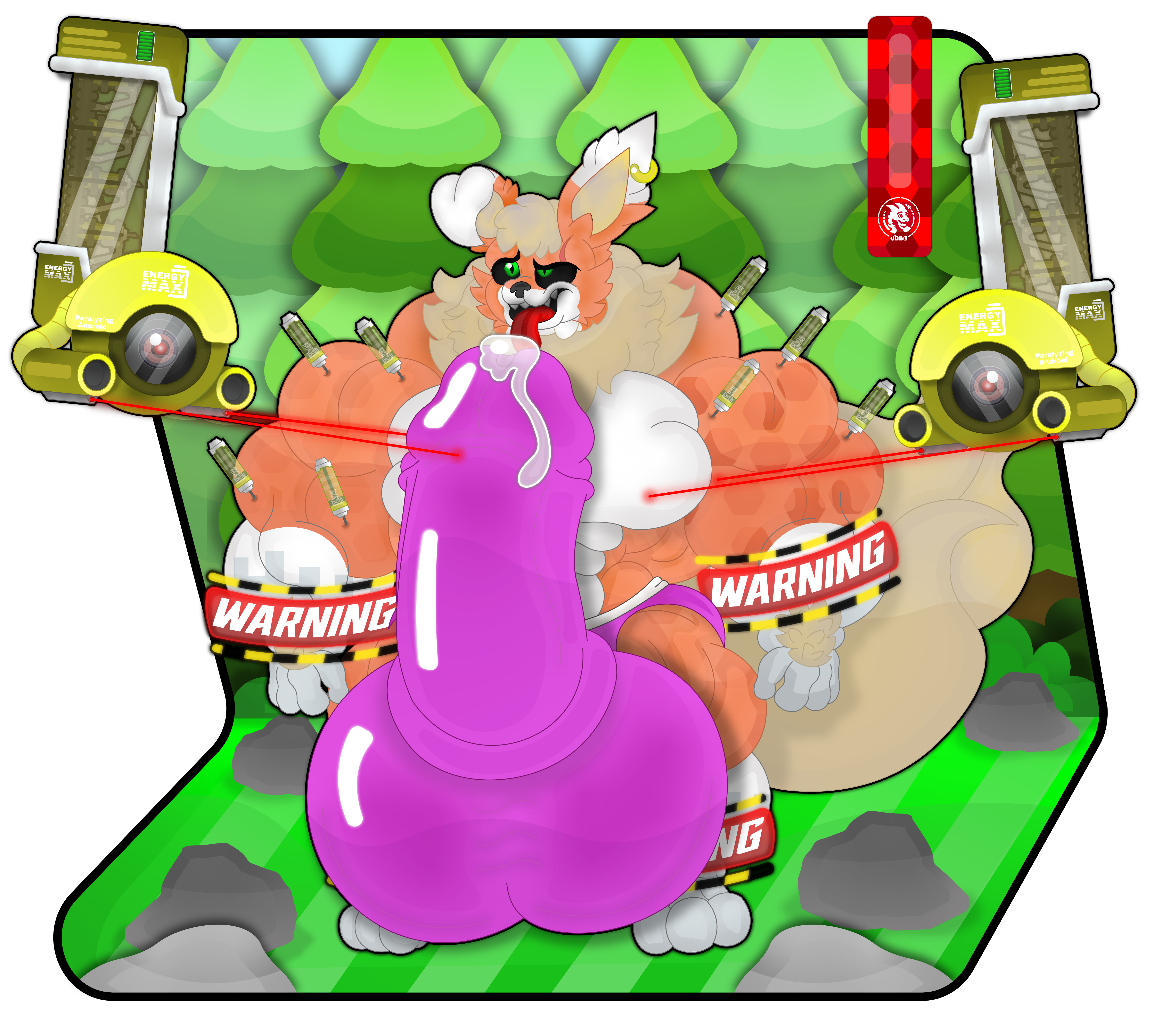 abs absurd_res anthro balls big_balls big_bulge big_muscles big_penis black_sclera bodily_fluids bulge captured clothing cum ear_piercing eeveelution ejaculation energymax_droids erection erection_under_clothing excited excited_face excited_male flareon flarylu_(character) forest forest_background fur generation_1_pokemon genital_fluids genitals glowing grass green_eyes growth hi_res huge_balls huge_bulge huge_cock huge_muscles hyper hyper_balls hyper_bulge hyper_genitalia hyper_muscle_growth hyper_muscles hyper_penis injection injector injector_droid jdbo-arts leaking_cum machine male multicolored_body multicolored_fur multiple_syringes muscular nature nature_background nintendo open_mouth open_smile orange_body orange_fur patterns patterns_on_fur pecs penis penis_shape piercing plant png_file pokemon pokemon_(species) purple_clothing purple_underwear red_eyes red_tongue restrained restrained_arms restrained_legs robot robotic rock sky smile smiley_face solo syringe text tongue tongue_out tree two_tone_body two_tone_fur underwear warning_sign white_body white_fur