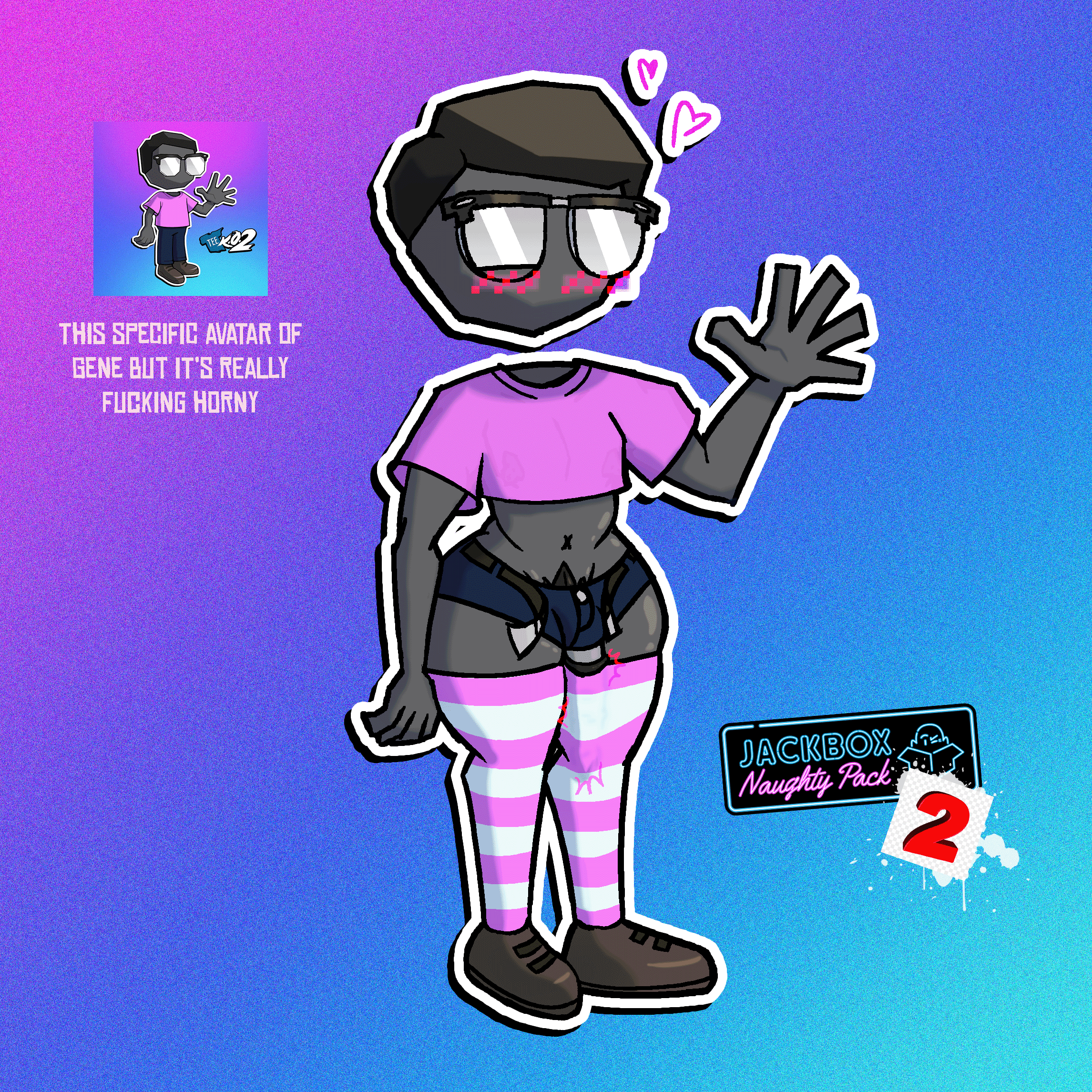 barely_visible_genitalia barely_visible_penis belly belt black_hair blush body_hair bottomwear bulge clothing crop_top cutoffs denim denim_bottomwear denim_clothing digital_creature dress_shoes english_text eyewear femboy footwear gene_(jackbox) genitals glasses grey_body grey_skin hair happy_trail heart_symbol hi_res hotpants huge_cock humanoid humor hung_femboy hung_trap jackbox_games legwear logo logo_parody m-a-dragon machine male male_only mouthless navel nerd nerdy_male nipples no_pupils not_furry_focus opaque_glasses open_belt parody penis poking_out pubes pubes_exposed ridged_penis robot robot_humanoid screencap shirt short_stack shorts socks solo standing tee_k.o._(series) tee_k.o._2 text the_jackbox_party_pack_10 thick_thighs thigh_highs thong throbbing throbbing_penis toony topwear translucent translucent_clothing twink twitching_eye underwear unusual_anatomy unusual_hair unusual_navel unusual_pubic_hair wide_hips