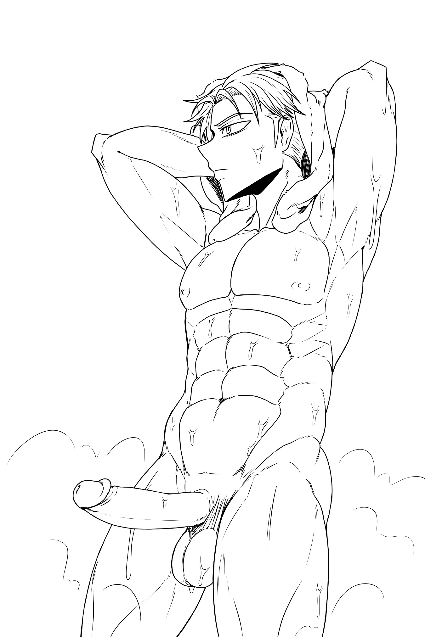 spy x family, 1boy, erection, kiahl, lobsterkiahl, loid forger, muscular male, shower, solo male, towel, towel on head, uncircumcised, wet, wet skin, 