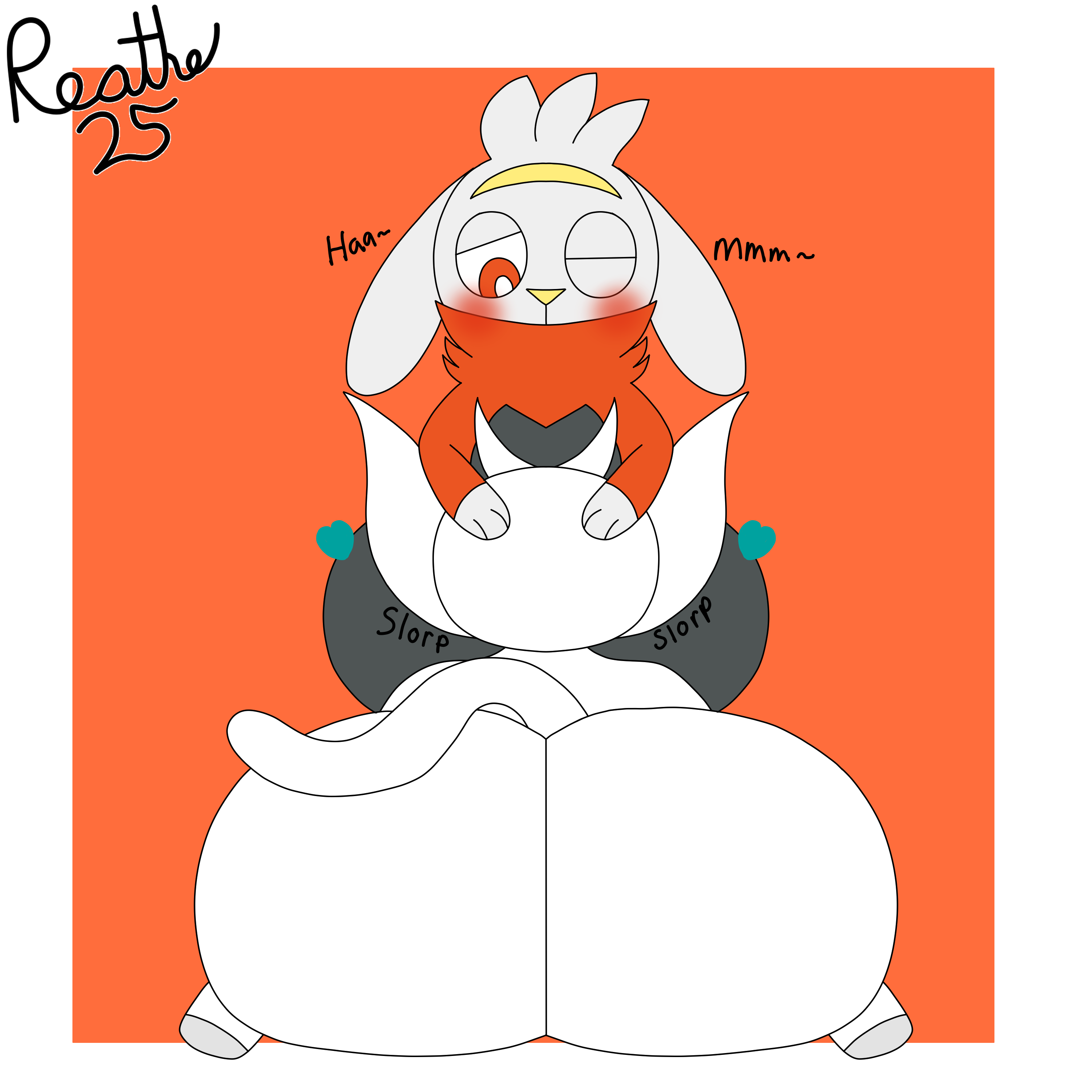 2025 absurd_res anthro ass big_butt black_body blush border colored digital_media_(artwork) duo fellatio flat_colors generation_8_pokemon grey_hooves guardian_spirit hair hand_on_another's_head hand_on_head heart_symbol hi_res hooves huge_butt lagomorph leporid looking_down looking_down_at_another male mammal microsoft multicolored_body nintendo one_eye_closed onomatopoeia oral oral_penetration orange_background ori ori_(series) penetration penile penis pokemon pokemon_(species) rabbit raboot reathe red_body red_eyes sex signature simple_background sitting sound_effects tail teapot_(body_type) text thick_thighs white_body white_border white_ears white_hair white_tail xbox_game_studios yellow_nose