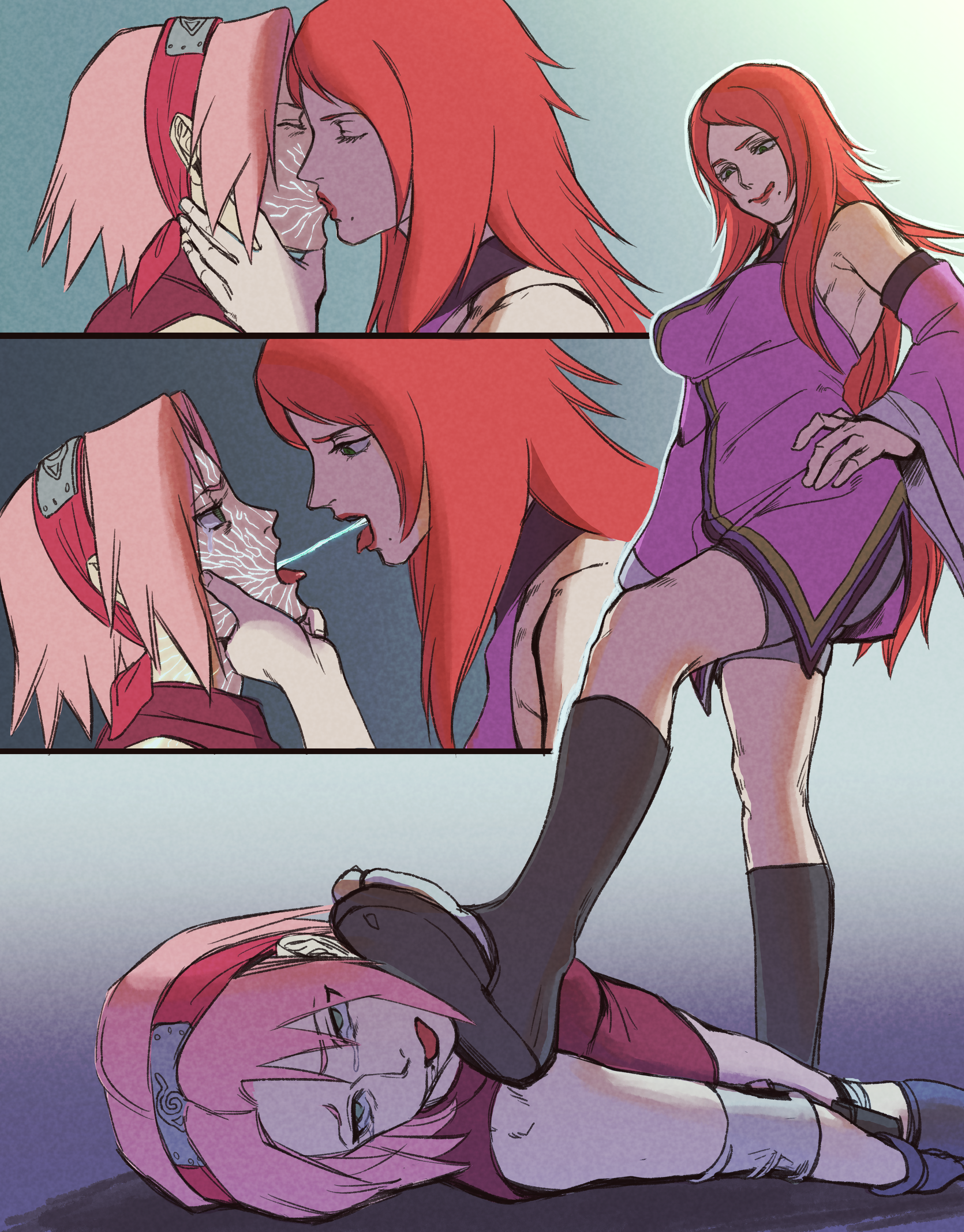death forced_kiss fuuka_(naruto) kissing naruto naruto_(series) naruto_shippuden sakura_haruno yuri