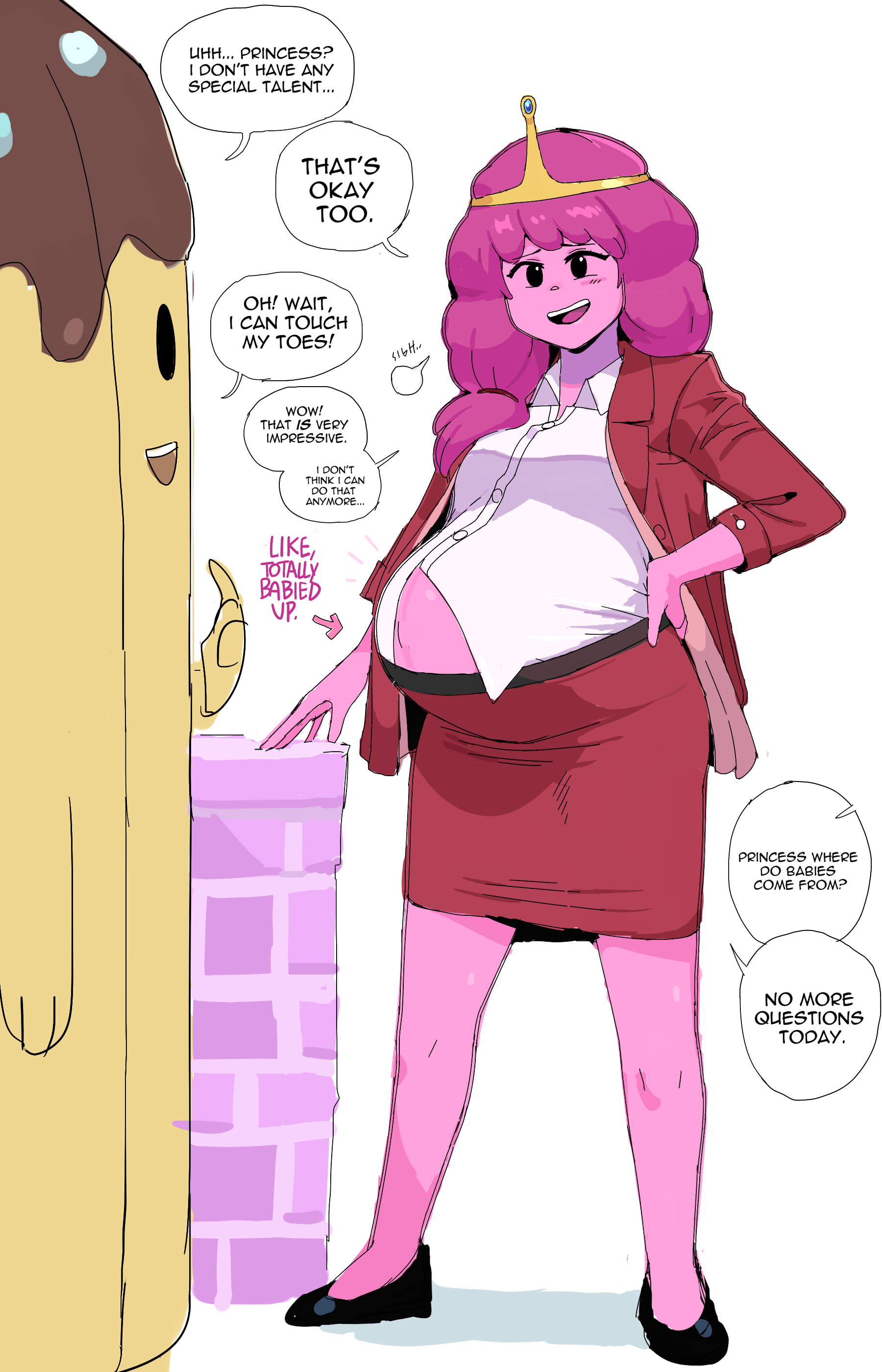 adventure_time alternate_version_available cartoon_network dr-worm female hand_on_hip lewdlemage pink-skinned_female pregnant princess_bubblegum super_belly