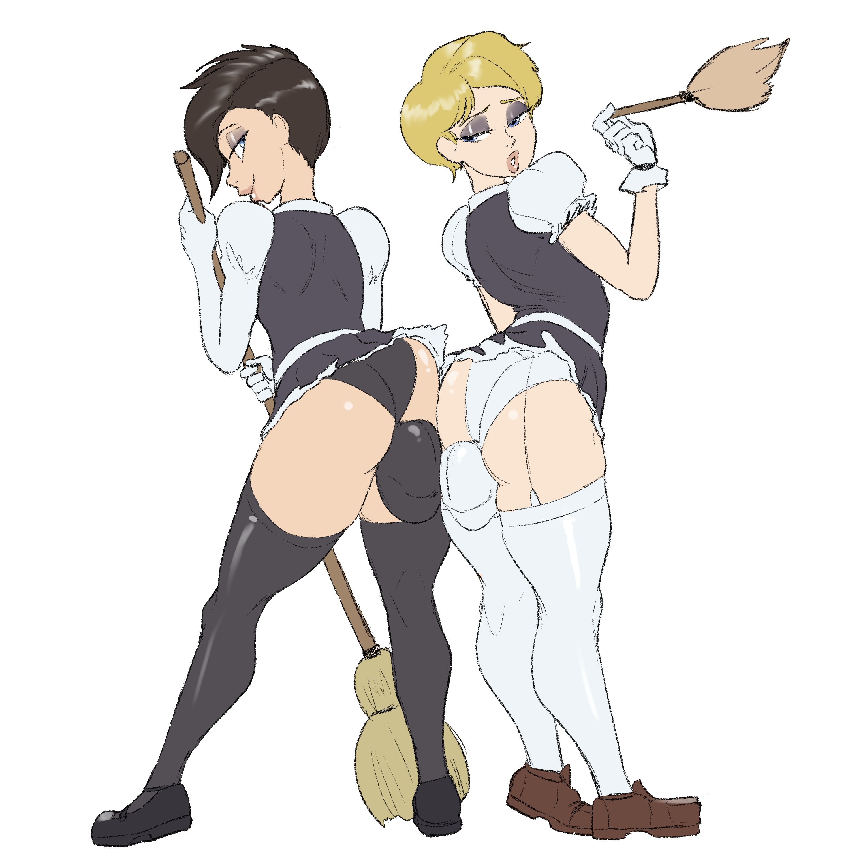 nightpickle, 2boys, ass, bulge, femboy, girly, huge ass, maid, male, male only, thick thighs, thighhighs, trap, wide hips, 