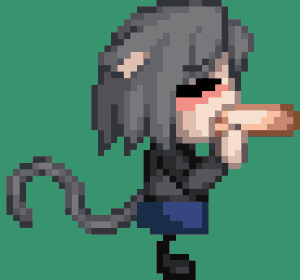 accurate_art_style animated black_legwear black_topwear blowjob blowjob_only blue_skirt cat_boy cat_ears cat_tail catboy chibi closed_eyes crossdressing femboy floating_penis green_background grey_hair looking_pleasured loop looping_animation m.u.g.e.n male male_only melty_blood neco-arc_chaos neco_spirit on_model penis pixel_animation pixel_art posted_by_artist powpink09 self_upload sucking sucking_penis toony toony_male type-moon