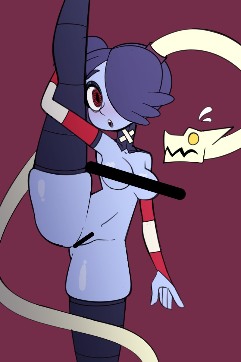 jomokin, leviathan (skullgirls), squigly, squigly (skullgirls), alternate version available, breasts, female, leg lift, thick thighs, thighhighs, thighs, 