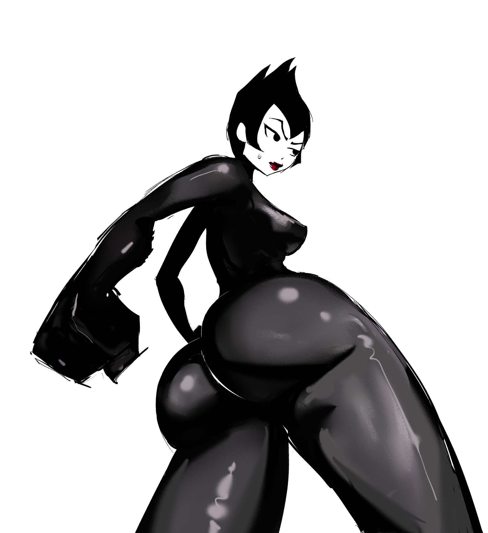 ashi, <b>samurai</b> <b>jack</b>, white background, 1girls, ass, big ass, black hair, bre...