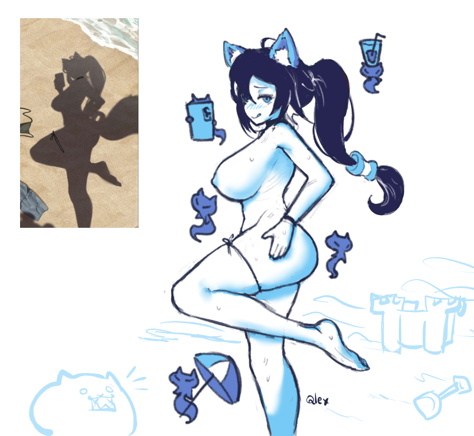 1girls accessory ass beach big_ass big_breasts black_hair blush bracelet breasts cat_ears cat_girl catgirl drink female horny horny_female light-skinned_female light_skin long_hair looking_at_viewer mitama_(battle_cats) naked naked_female neckwear nipples no_bra no_panties nude nudist nudist_beach nyanko_daisensou older_female pale-skinned_female pale_skin phone ponytail public public_nudity qlex_beyond6 reference_image selfie simple_background standing suggestive_gesture suggestive_look the_battle_cats umbrella