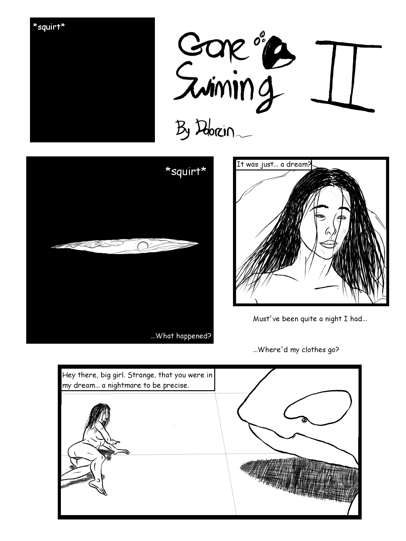 dolorcin, comic, animal, cetacean, female, feral, gone swimming ii, human, interspecies, marine, orca, size difference, unbirthing, yuri, zoo, 