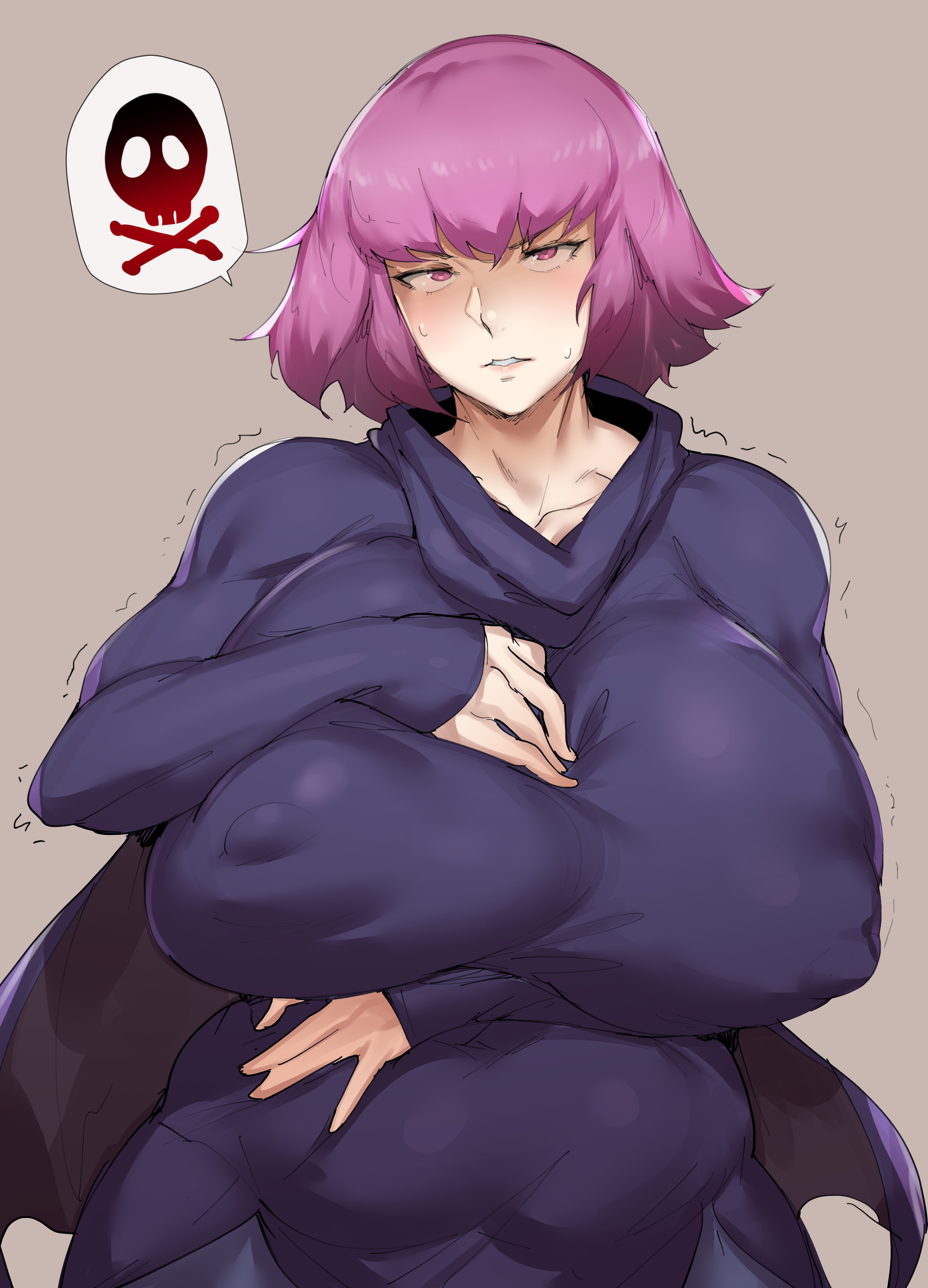natedecock, haman karn, gundam, gundam zz, zeta gundam, alternate body type, alternate breast size, big breasts, breast grab, breasts, pink hair, slightly chubby, sunrise (studio), 