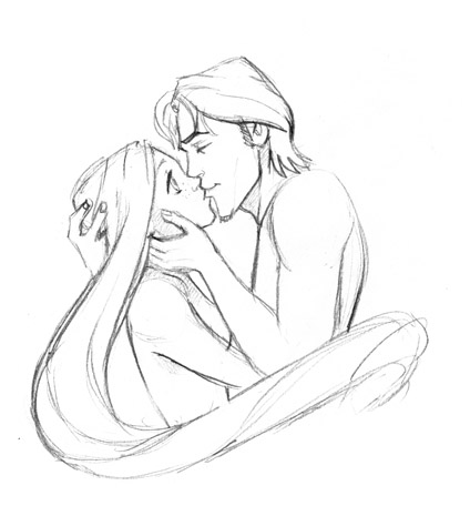 flynn rider, rapunzel, disney, tangled, monochrome, tagme, female, heterosexual, human, male, 