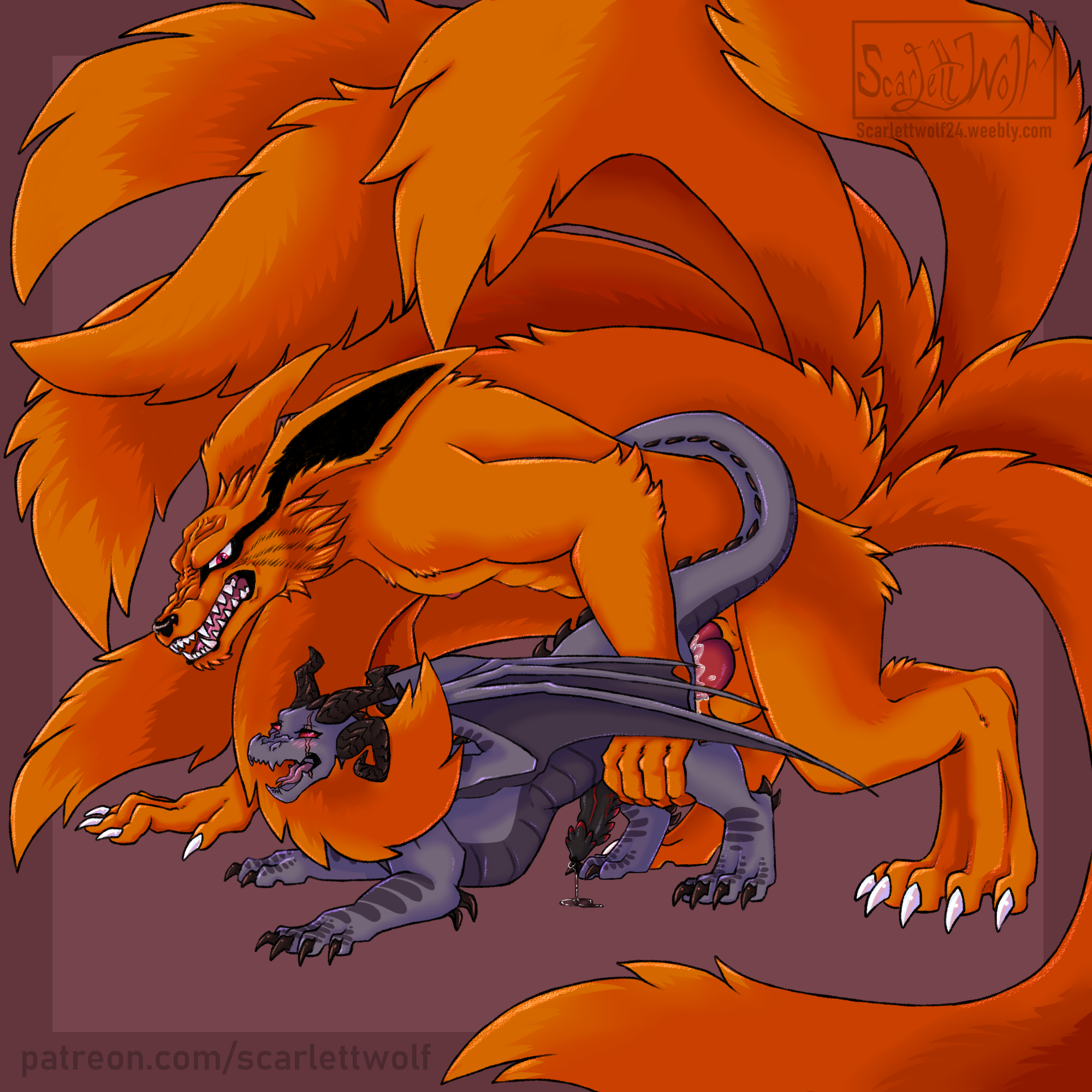 <b>kurama</b>, <b>naruto</b>, 1:1, hi res, all fours, anthro, asphyxiation, blackcum, bod...