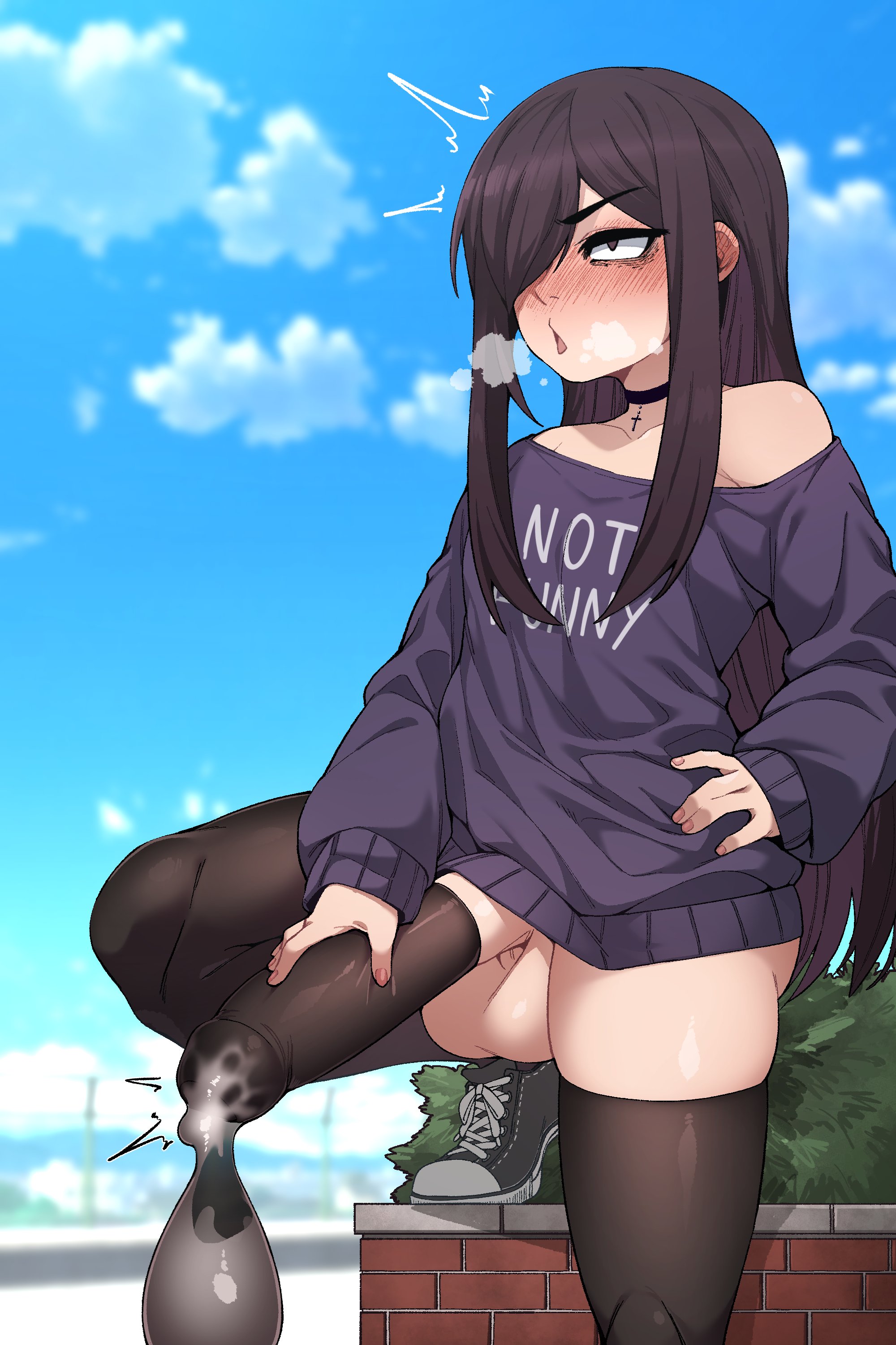 original character, roland bonhomme, original, 1boy, ain(in), androgynous, balls, big penis, black hair, blush, choker, cum, ejaculation, femboy, girly, large penis, long hair, male, orgasm, penis, pleasure face, solo, testicles, thighhighs, thighs, zvz6iat9r3xmek5, 