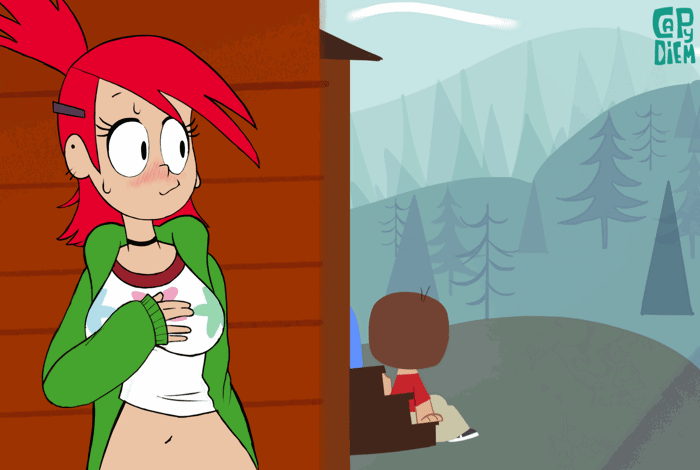 capy diem, frankie foster, cartoon network, animated, flashing, foster's home for imaginary friends, public, red hair, white skin, 
