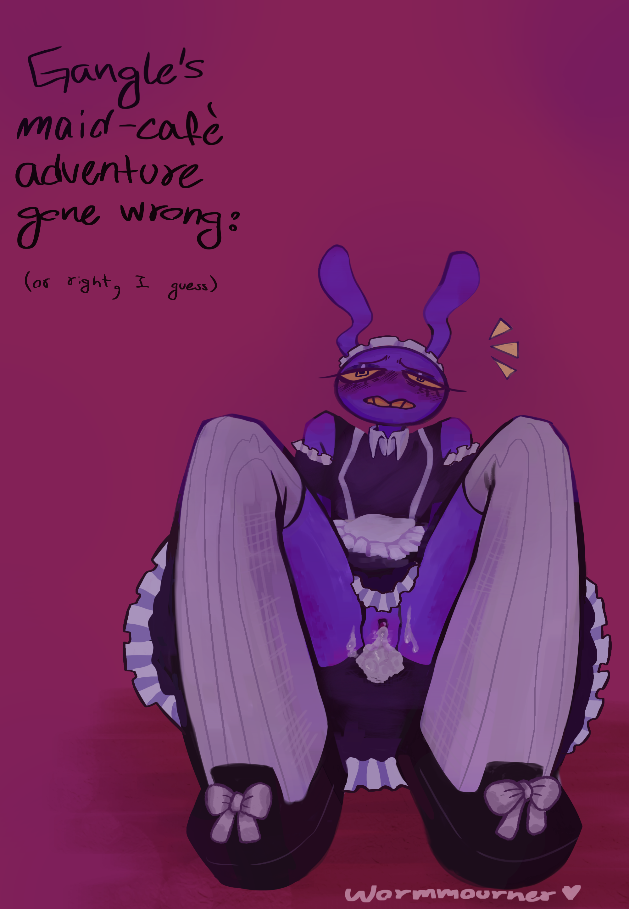 absurd_res after_sex andromorph anthro bent_ears blush bodily_fluids clothing cum cum_in_vagina cum_inside cuntboy english_text eyelashes genital_fluids glitch_productions half-closed_eyes hi_res intersex jax_(tadc) jax_(the_amazing_digital_circus) lagomorph leporid long_eyelashes maid_headdress maid_jax_(the_amazing_digital_circus) maid_uniform mammal narrowed_eyes questionable_consent rabbit sitting sitting_on_ground solo text the_amazing_digital_circus uniform wormmourner