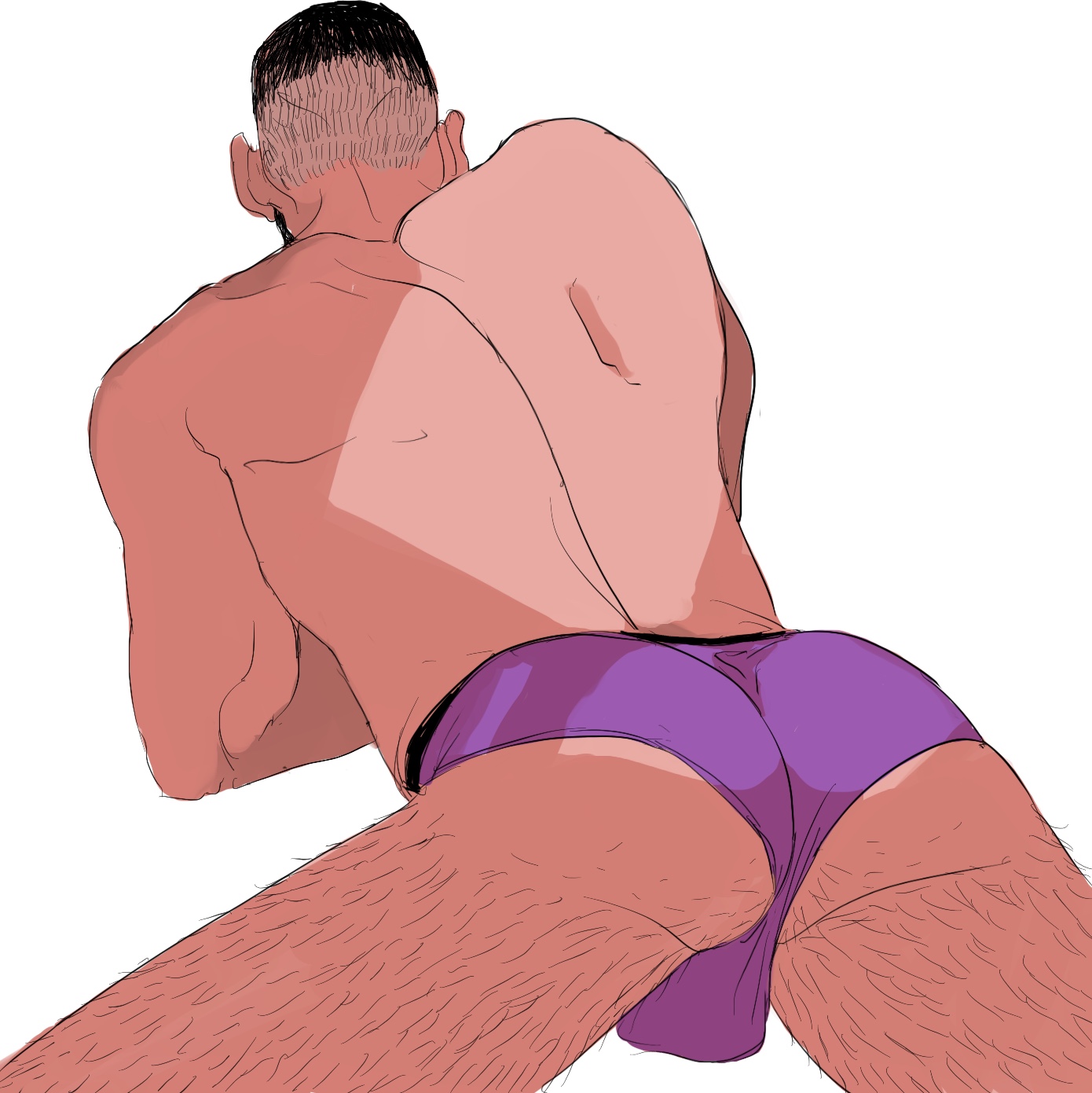 back view, fabssdaf, male, male focus, male only, underwear only.