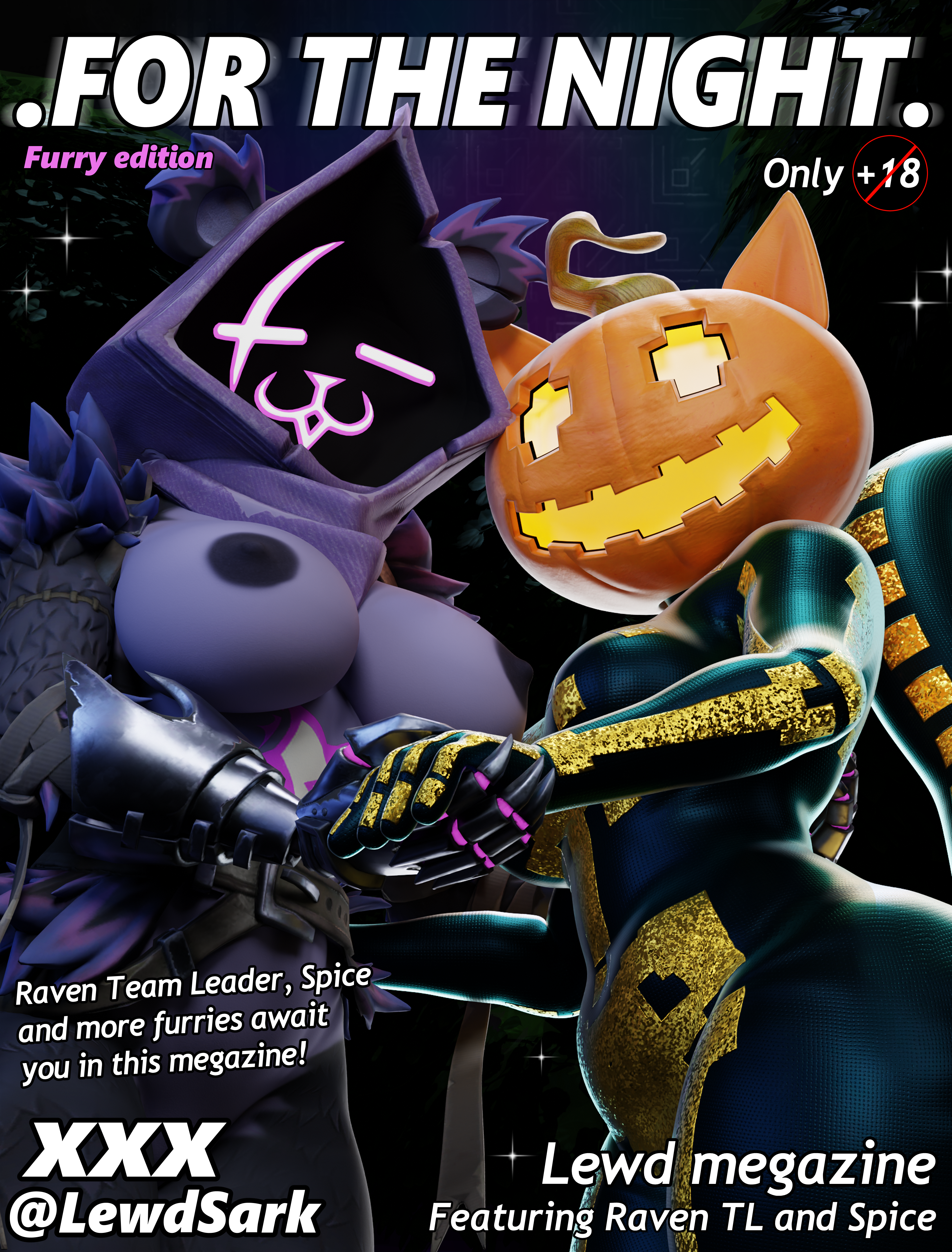 3d 3d_(artwork) 3d_render bear breasts cat_ears cat_tail fortnite fortnite:_battle_royale furry lewd lewdsark naked pumpkin_head raven_team_leader raven_team_leader_(fortnite) spice_(fortnite)