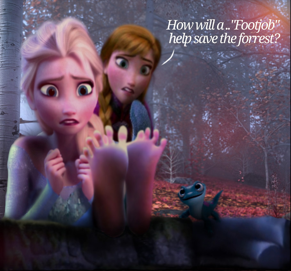 anna (frozen), frozen (movie), frozen 2, barefoot, boots removed, concerned, confused, confused face, confused look, elsa (frozen)barefeet, feet, feet together, feet up, foot fetish, foot focus, no socks, 