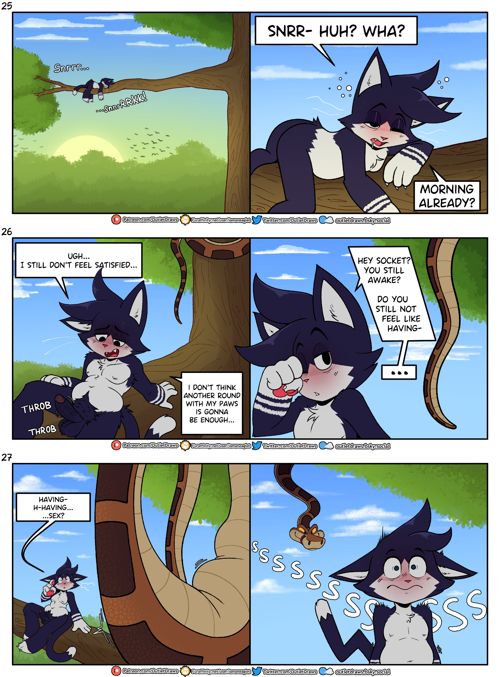 2025 alternate_species ambiguous_gender anthro balls big_penis black_body black_fur black_hair blush body_outline brown_body comic dialogue domestic_cat duo english_text erection felid feline felis feral fur furry genitals hair hi_res huge_cock humanoid_genitalia humanoid_penis iamaneagle_(artist) kaa_(jungle_book) male male_only mammal multicolored_body multicolored_fur nude_anthro nude_male outlet_(outletdraws) outletdraws pawpads penis pink_pawpads plant python reptile scalie scared_face slightly_chubby slightly_chubby_anthro slightly_chubby_male snake snake_vore speech_bubble tagme tail text the_jungle_book thick_thighs throbbing throbbing_penis tongue tongue_out tree two-tone_body two-tone_fur vore white_body white_fur wide_hips