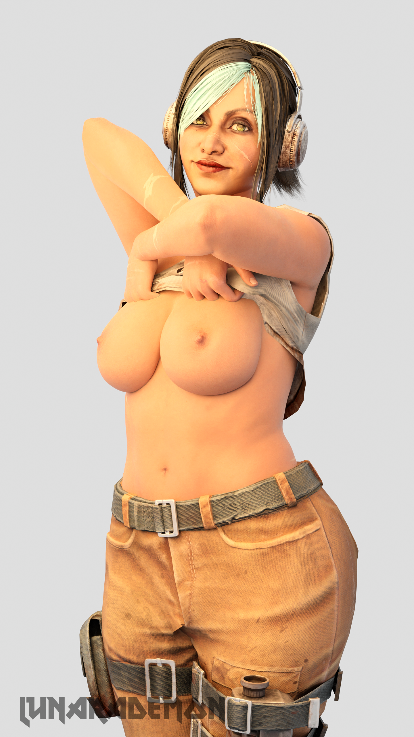 1girls 3d 3d_render big_breasts blue_hair breasts dbd dead_by_daylight female haddie_kaur navel nipples ponytail scar scars scars_on_arm scars_on_face showing_breasts smile smiling smiling_at_viewer solo solo_female solo_focus white_background yellow_eyes