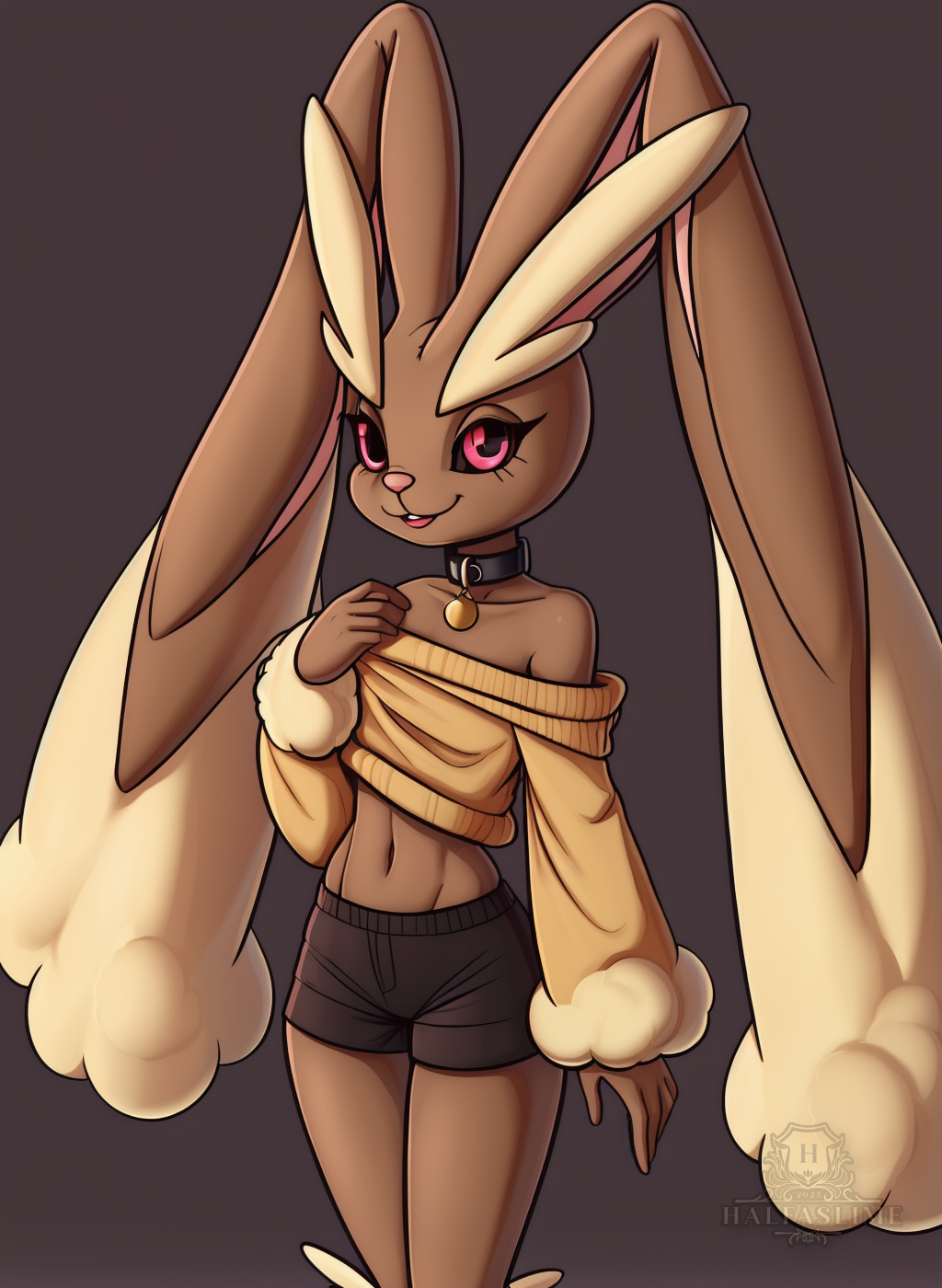 lopunny, ai generated, anthro, brown fur, bunny girl, clothed, female, half...