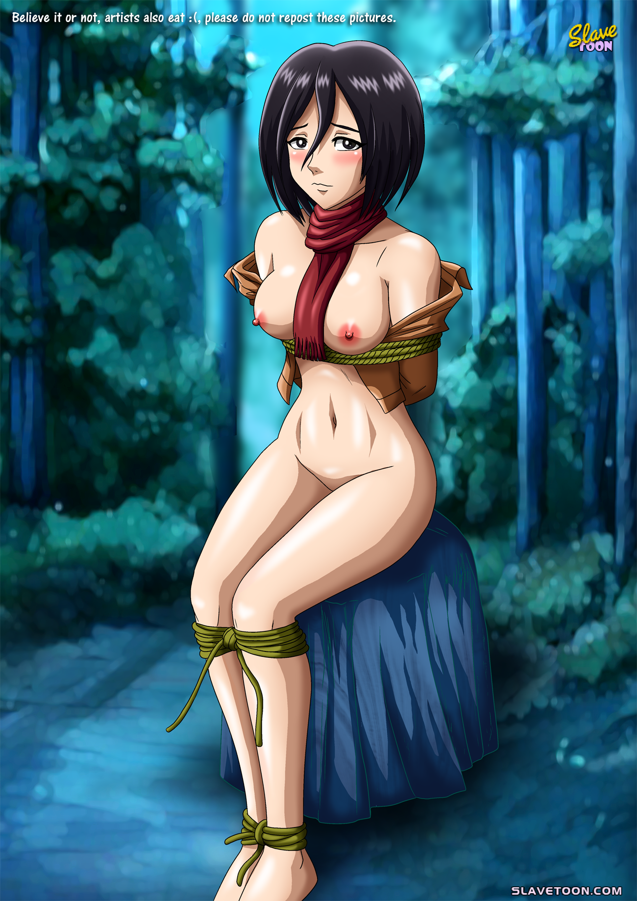 mikasa ackerman, attack on titan, slavetoon, tagme, 1girls, black hair, bon...