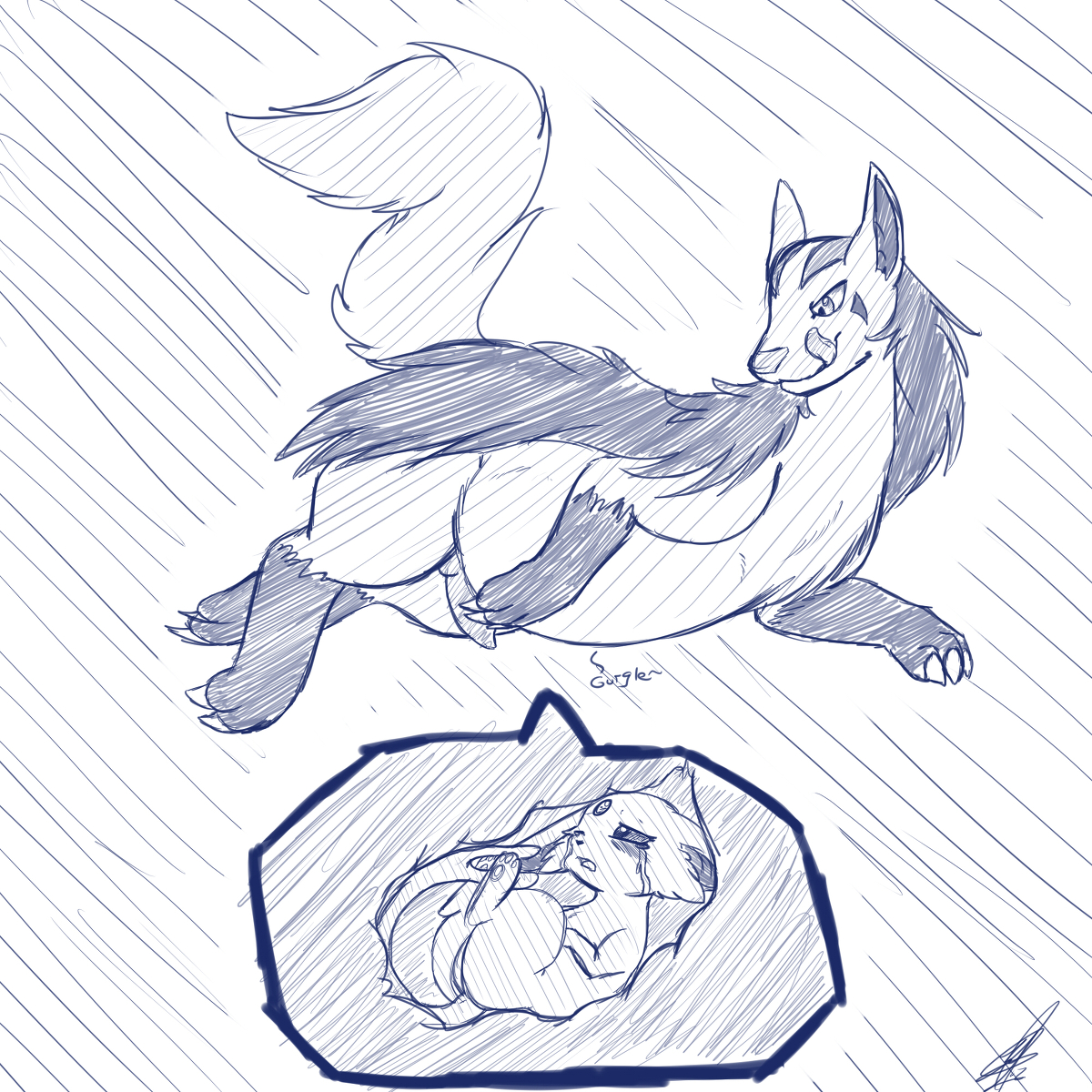 shikaro, espeon, mightyena, color, sketch, tagme, claws, female, feral, fur, interspecies, male, nude, penis, pokemon, size difference, stomach, vore, 