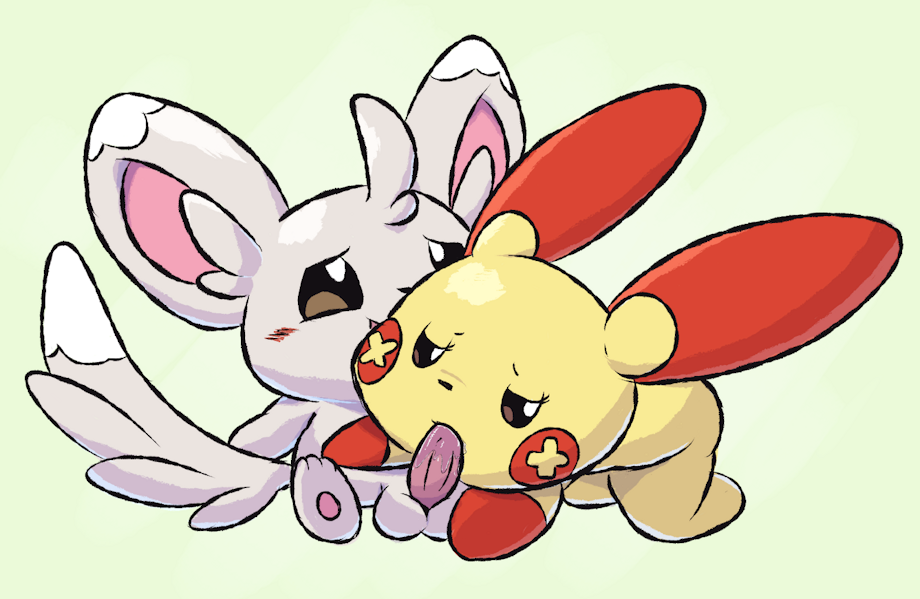 minccino, plusle, tagme, chinchilla, fellatio, fur, furry, oral, pokemon, tail, 