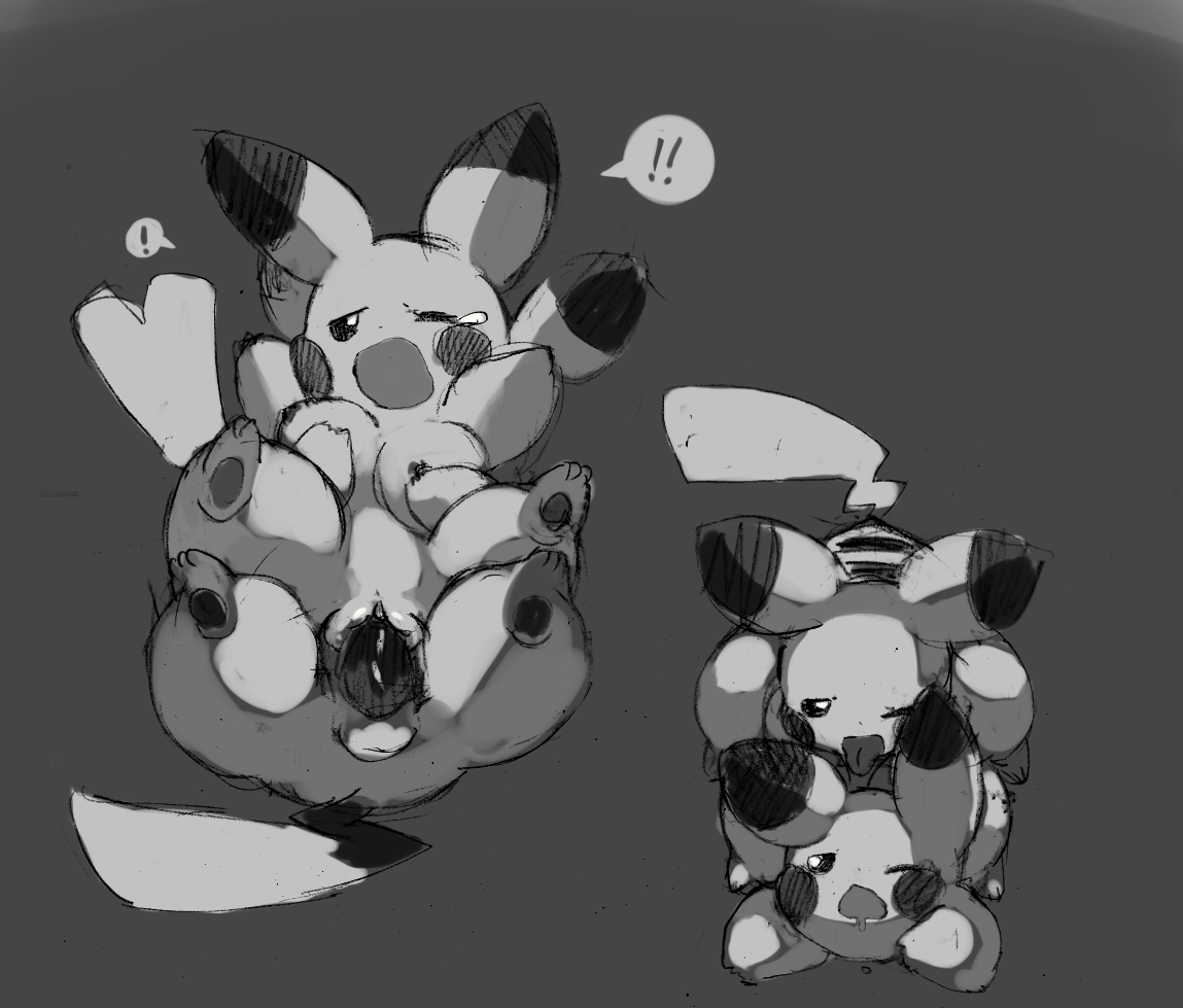 pikachu, monochrome, tagme, breasts, female, feral, fur, insertion, male, nipples, nude, penis, pokemon, sex, straight, vulva, 