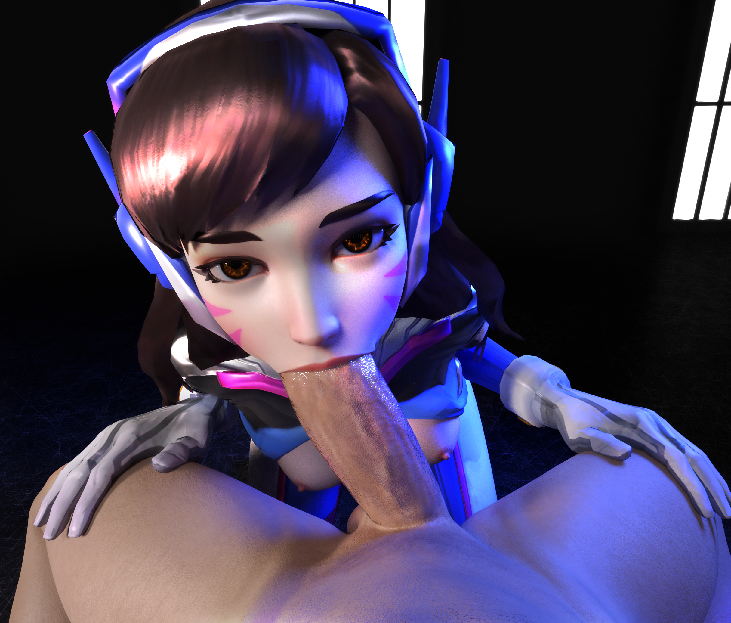 pewposterous, d.va, overwatch, 3d, blender, areolae, breasts, erect nipples...