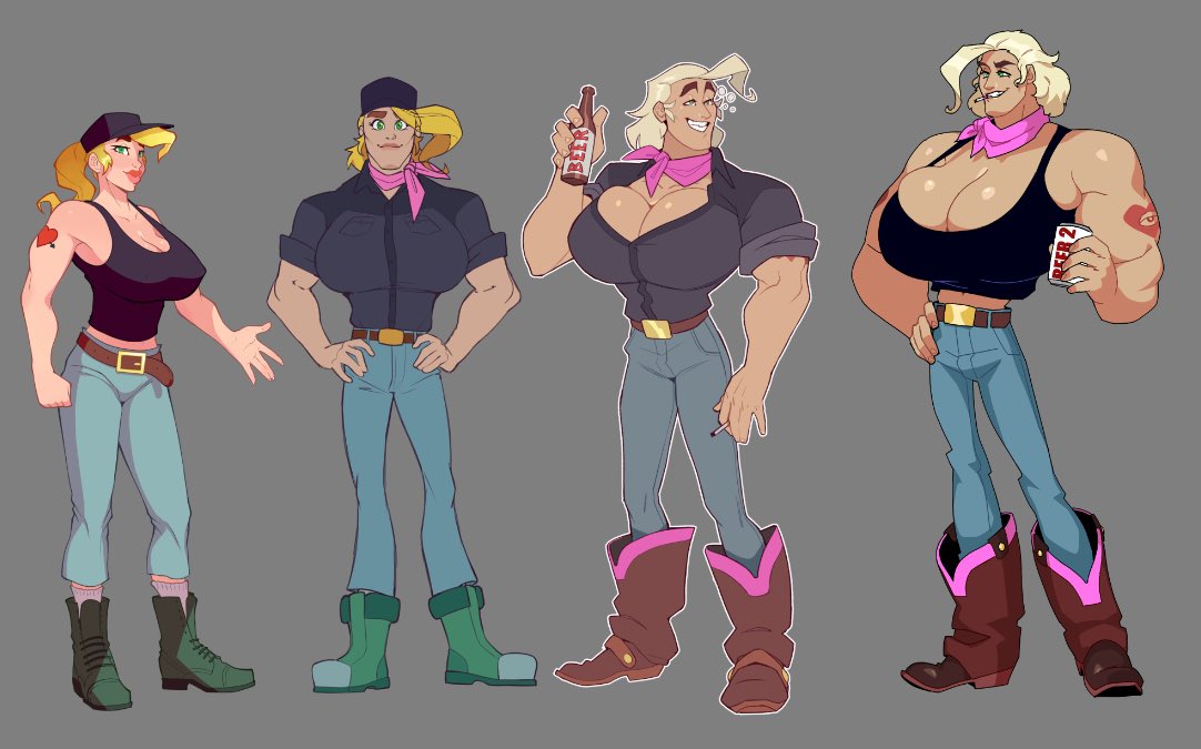 dieselbrain, alex (dieselbrain), blonde hair, huge breasts, manly face, masculine female, muscular, muscular female, 