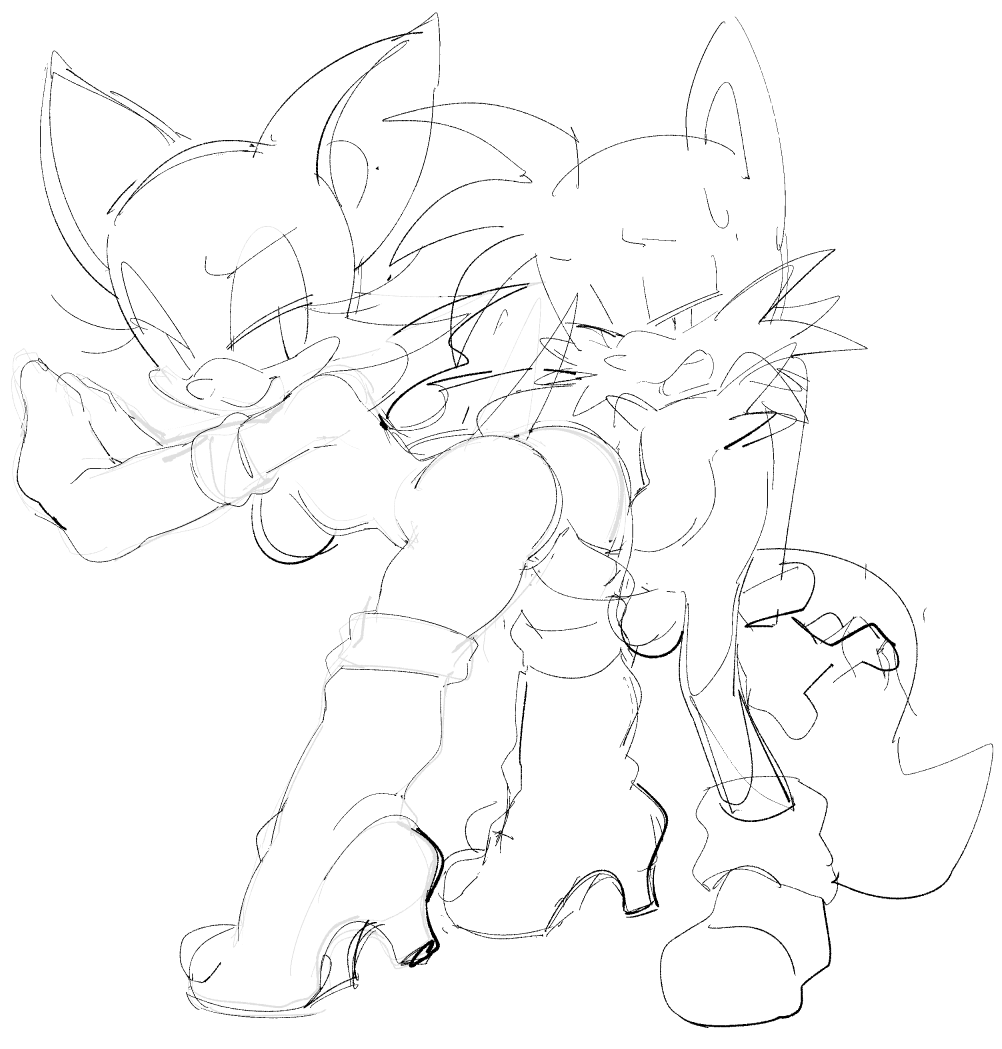 watatanza, rouge the bat, tails, sega, sonic (series), 2d, greyscale, anthro, ass, balls, bat, boots, female, fox, fur, furry, gloves, male, mammal, nude, penis, size difference, smaller male, straight, vaginal penetration, 