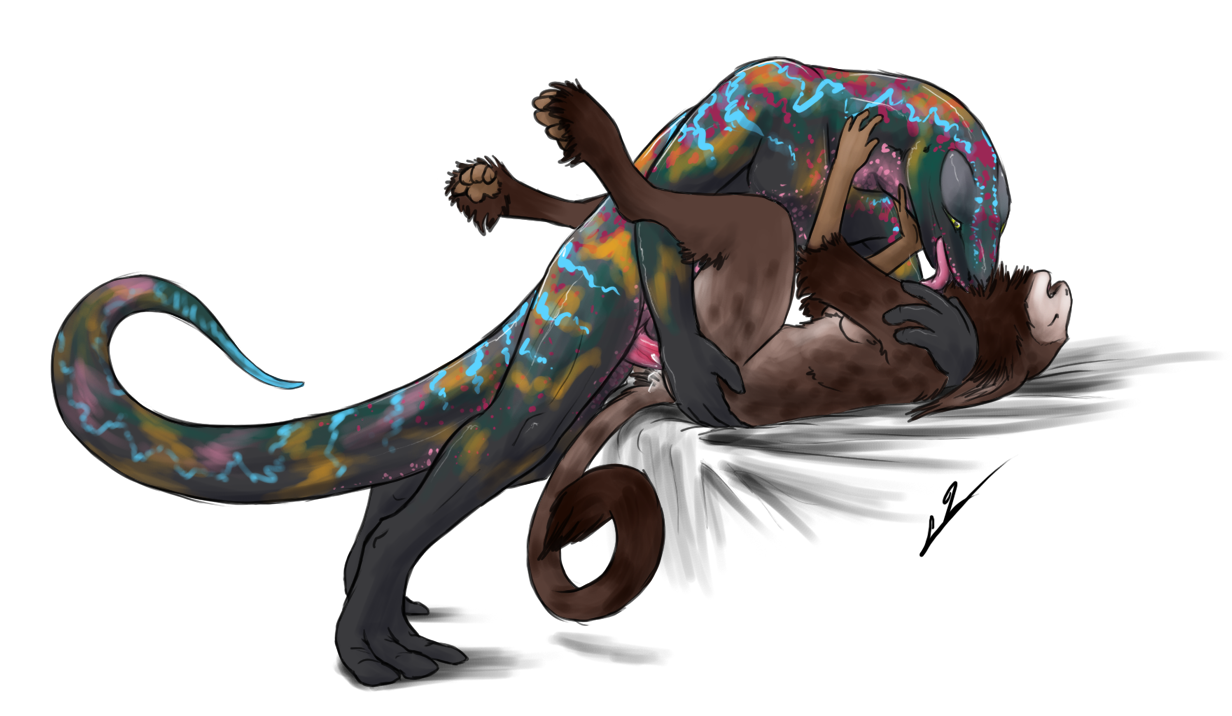 tagme, colorful, eyess closed, female, lizard, male, missionary position, penis, scalie, sex, straight, tongue, unknown species, 