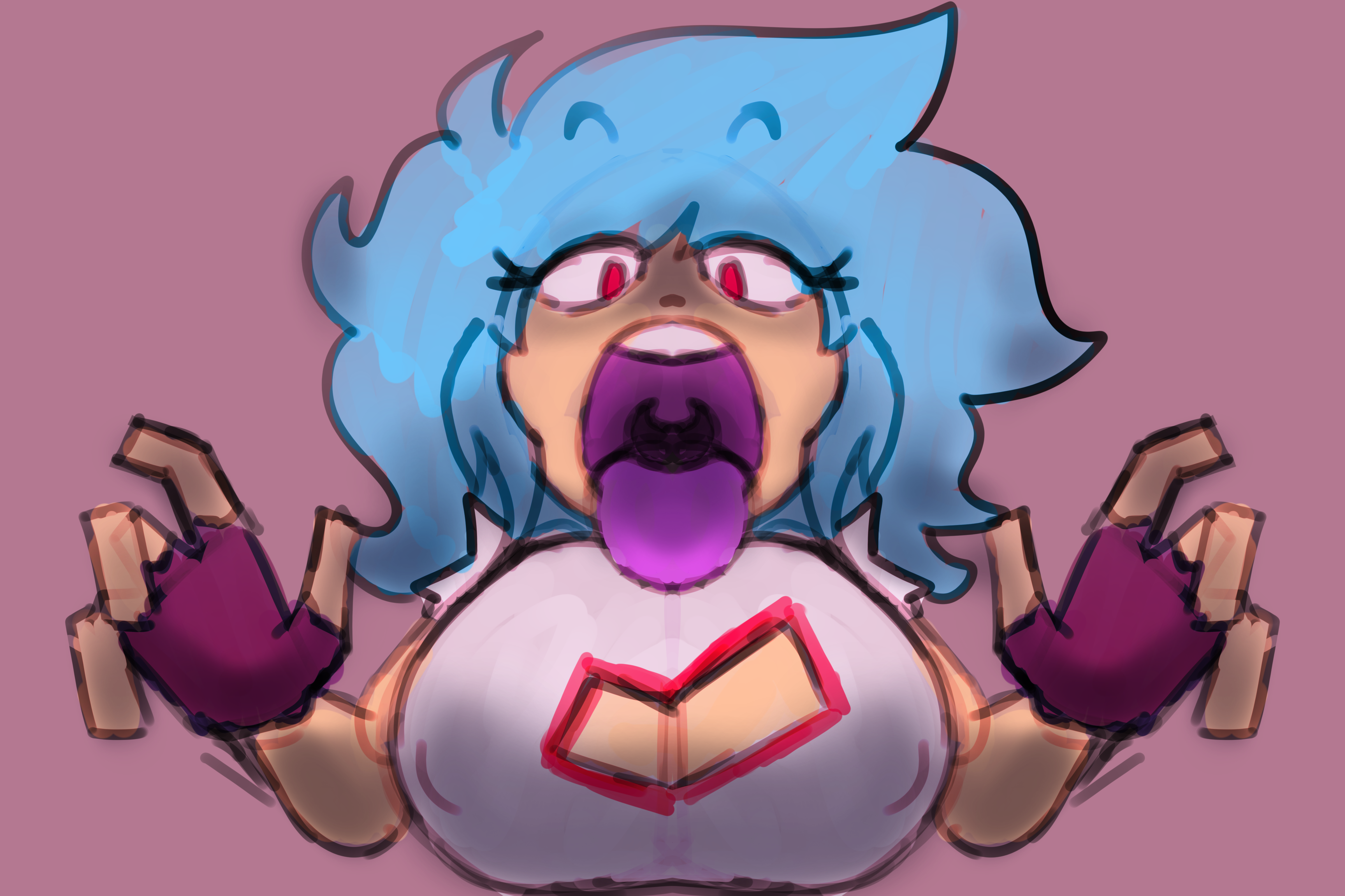 big_breasts friday_night_funkin friday_night_funkin_mod huge_breasts imminent_vore implied_vore mawshot nipple_bulge sky_(friday_night_funkin) skyblue skyblue_(friday_night_funkin) tongue vore