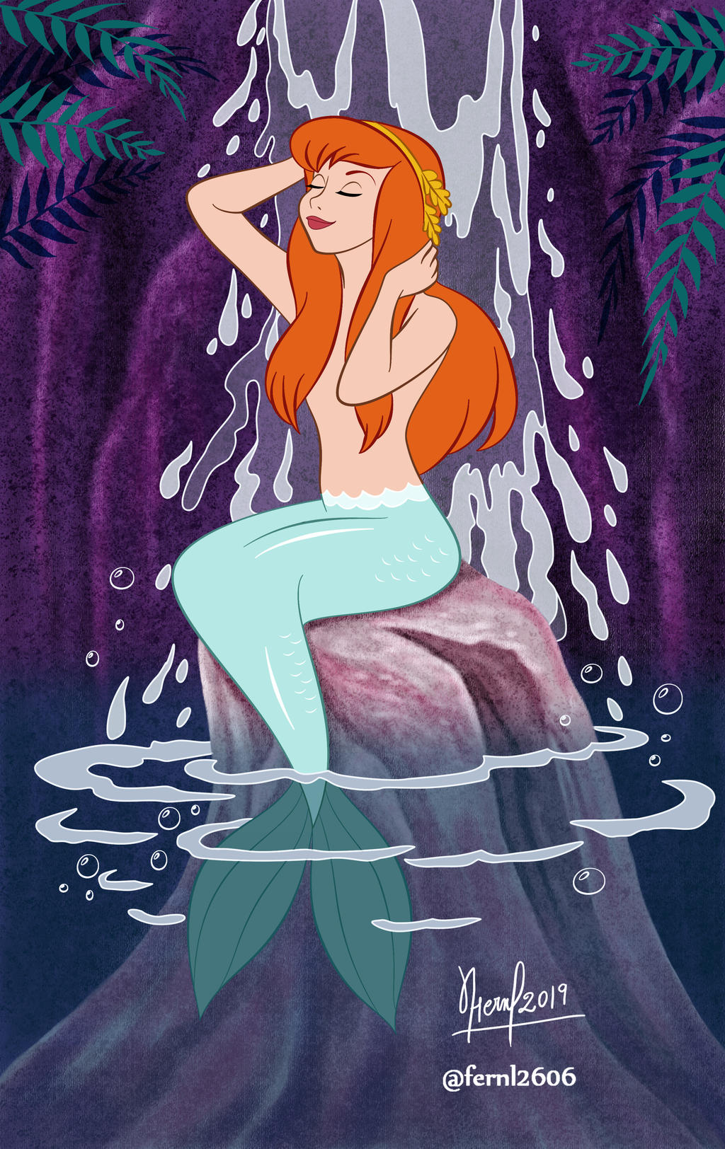 disney, peter pan, atlanteia, closed eyes, long hair, mermaid, mermaid girl, mermaid position, mermaid tail, peter pan (disney), red lipstick, scales, seductive look, seductive pose, 