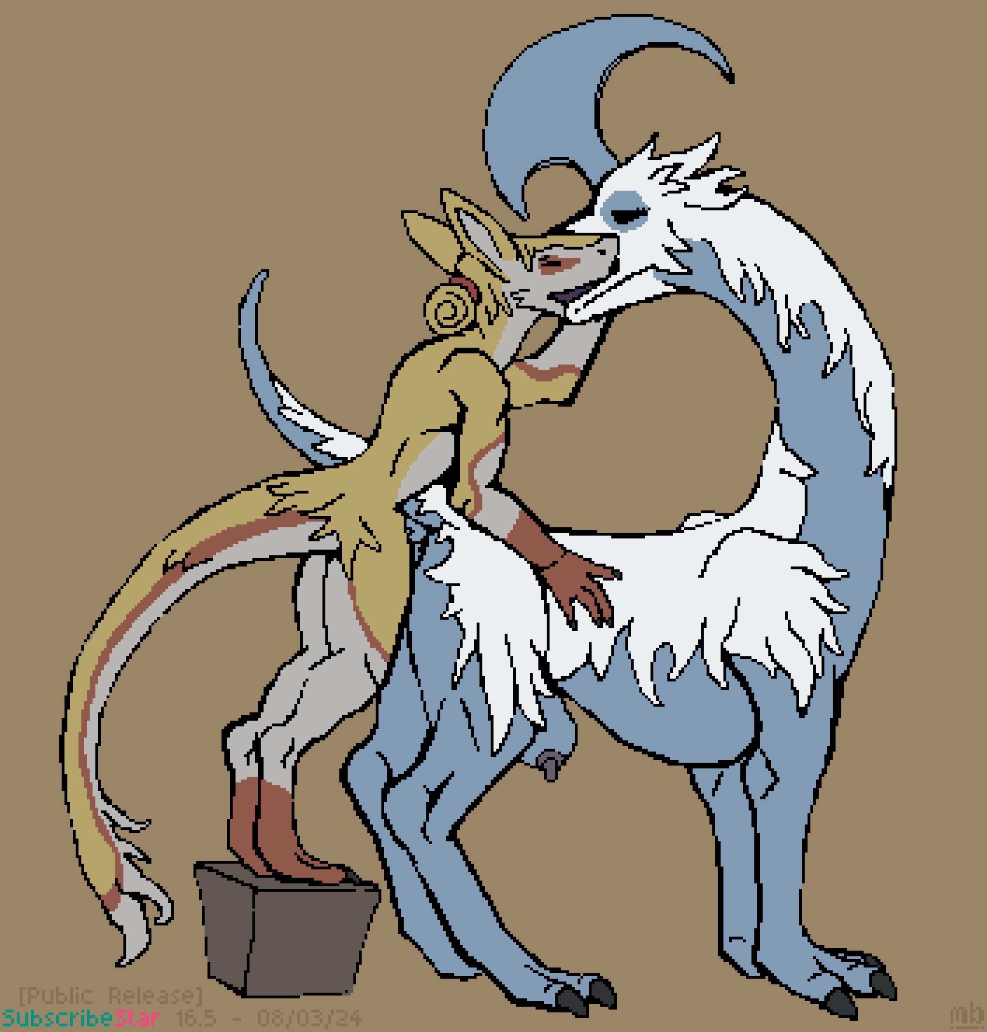 above_average_crotchboobs animal_genitalia animal_pussy animated anthro anus breasts crotchboobs duo equine_genitalia equine_pussy female feral feral_penetrated fur genitals hi_res making_out male male/female manbun mustard_(welcometothevoid) penetration penile penile_penetration penis penis_in_pussy pussy rimworld sergal standing_on_object thrumbo_(species) vaginal_penetration yellow_body yellow_fur zoophilia