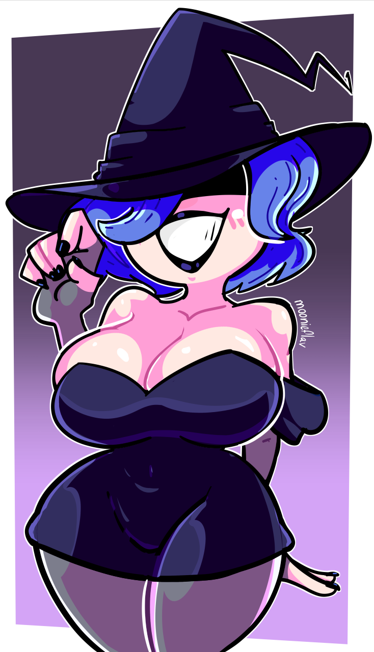 1girls arm_sleeves ass blue_hair breasts cleavage cordelia_valentine dead_estate dress eyes_covered female female_focus female_only hips large_ass large_breasts leggings lips moonieflav painted_nails thick_thighs thighs witch_hat