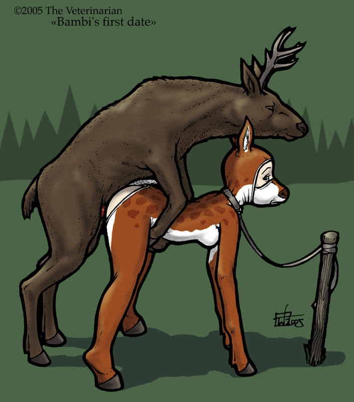 the veterinarian, animal play, bondage, collar, deer, deer girl, hoof boots, hoof gloves, stag, tied to pole, zoophilia, 
