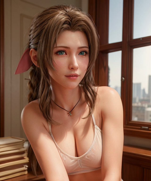 aerith gainsborough, final fantasy, final fantasy vii, final fantasy vii remake, brown hair, green eyes, looking at viewer, 