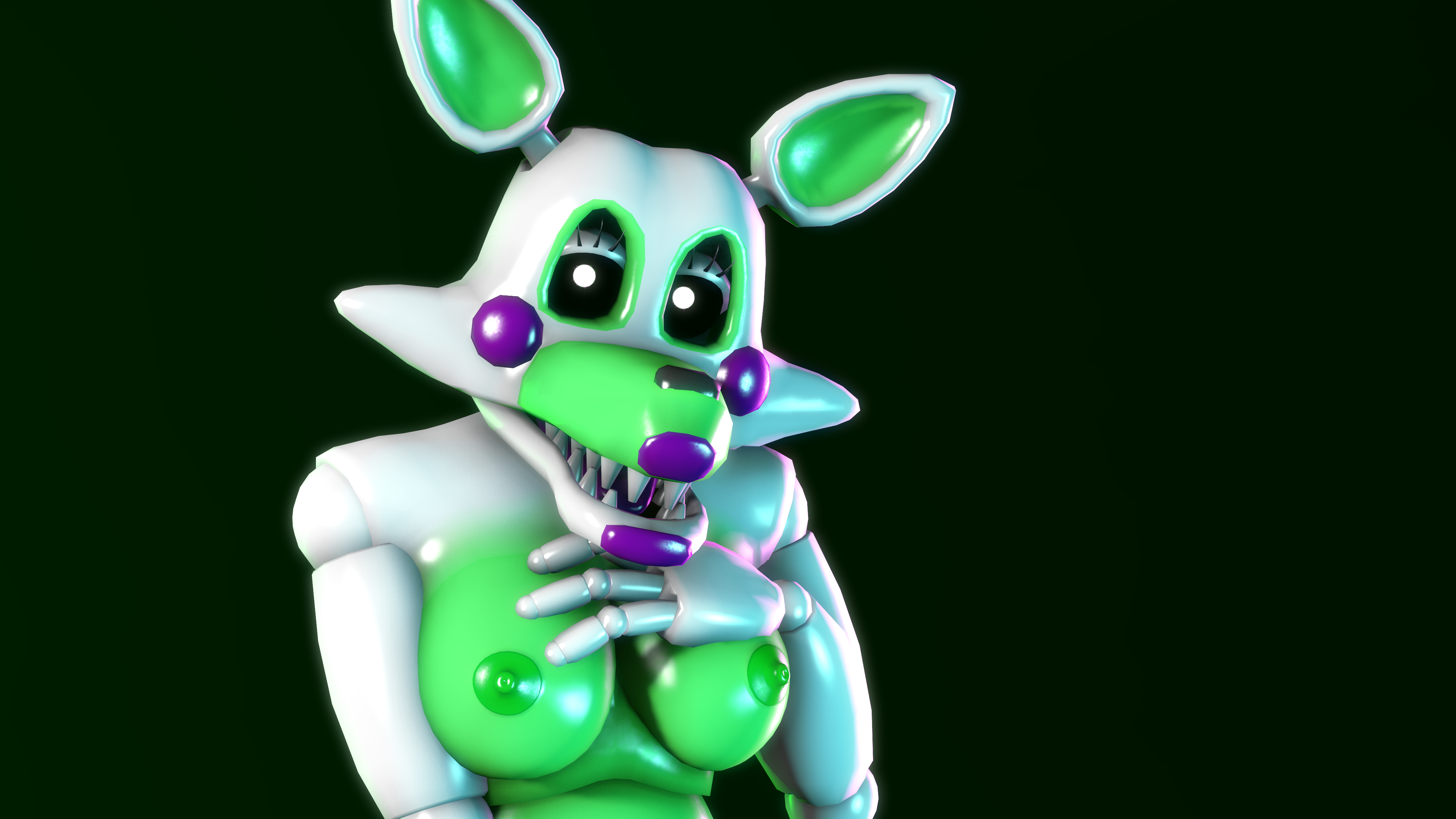3d 4k black_eyes breasts disboi215 female five_nights_at_freddy's five_nights_at_freddy's_2 five_nights_at_freddy's_world fnaf fnaf_world fox fox_ears fox_girl glowing_eyes green_body green_breasts green_nipples hand_on_chest highres looking_at_viewer open_mouth pinup purple_cheeks purple_lipstick rosy_cheeks sfm shiny_body solo source_filmmaker tangle_(fnaf) white_body white_eyes