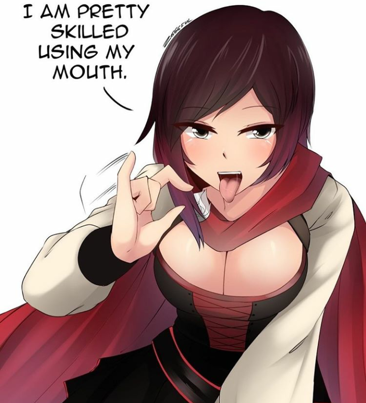 ruby rose, rooster teeth, rwby, english text, speech bubble, white backgrou...