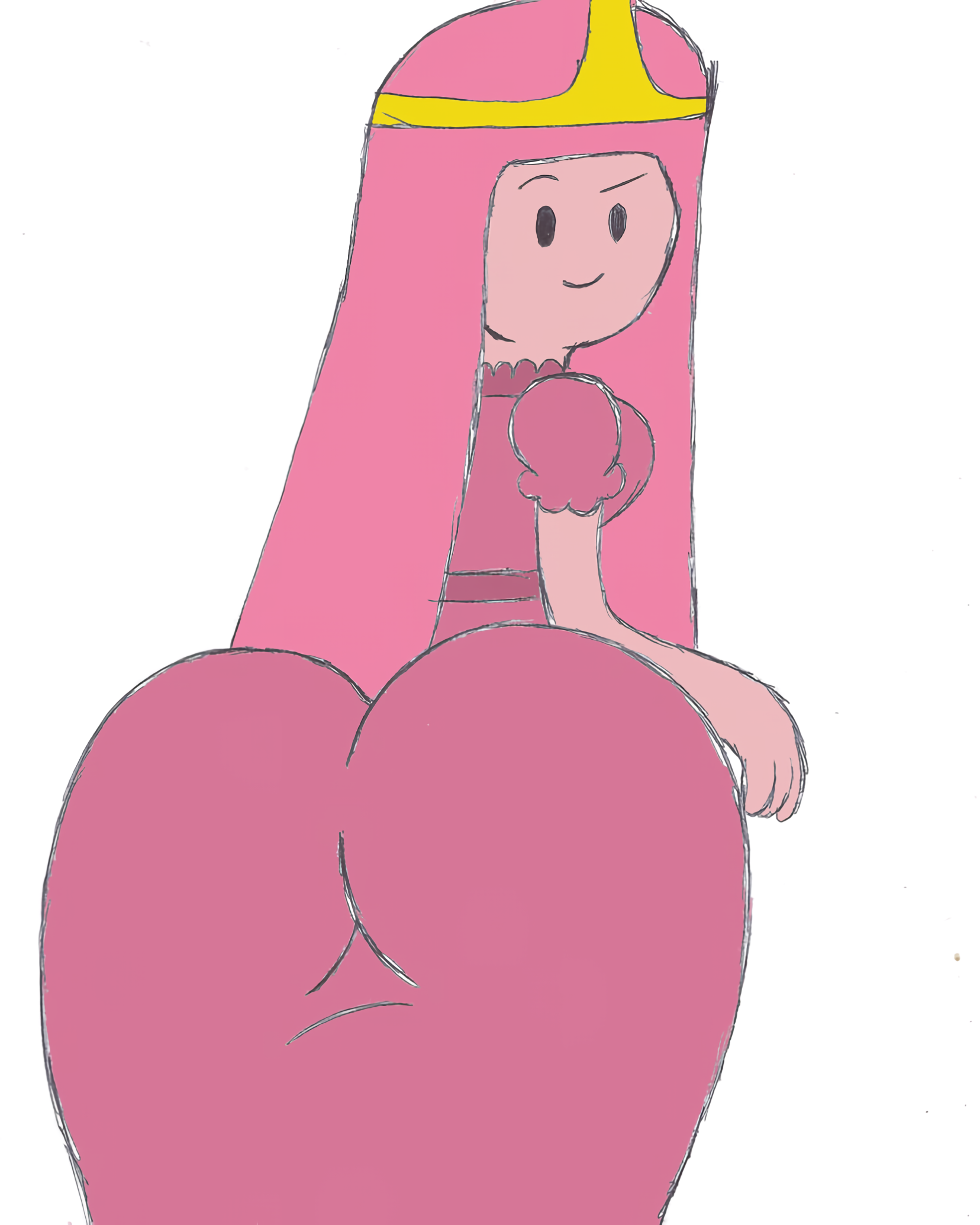 1girls 2014 adventure_time ass ass_focus big_ass bubble_ass bubble_butt cartoon_network deviantbuu_427 female female_only grin huge_ass long_hair looking_at_viewer looking_back pink_body pink_hair princess_bubblegum rear_view smile smug smug_grin solo solo_female thick_thighs