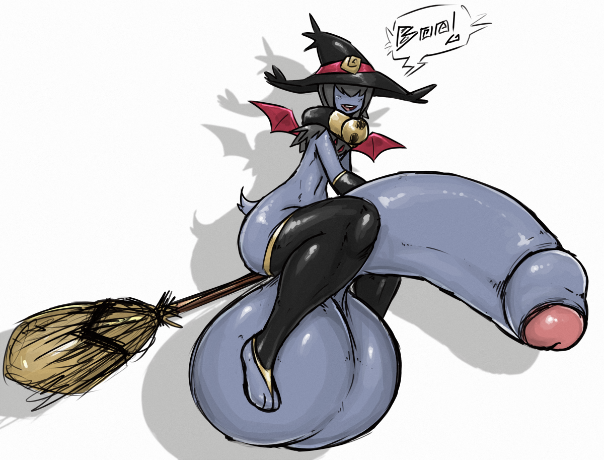pumpkybutt, deino, halloween, holidays, nintendo, 2015, balls, bell, big balls, big penis, broom, hyper, male, male only, navel, penis, pokemon, solo, uncut, video games, wings, 